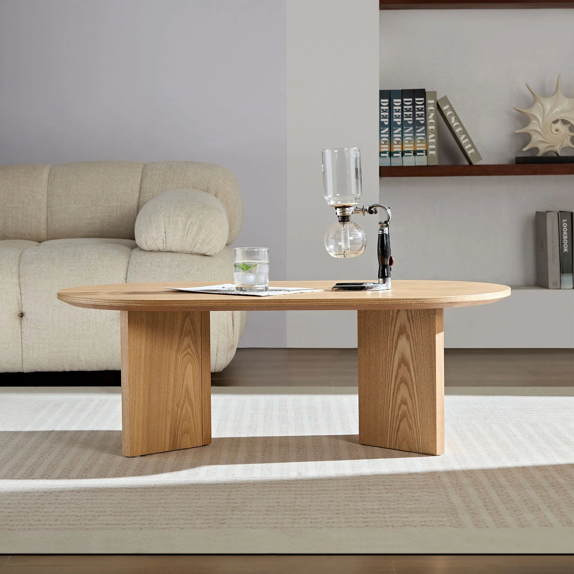 39" Modern MDF Oval Coffee Table With Sturdy Pedestal