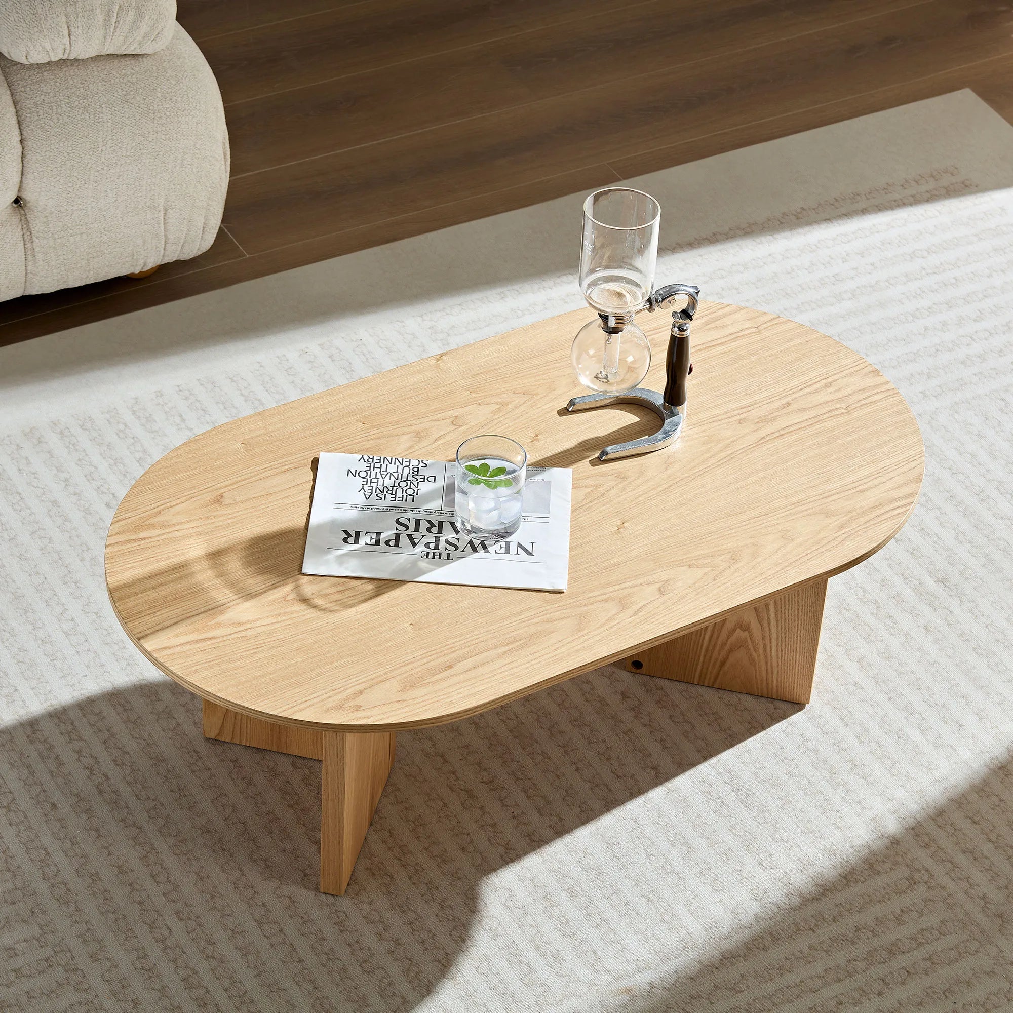 39" Modern MDF Oval Coffee Table With Sturdy Pedestal