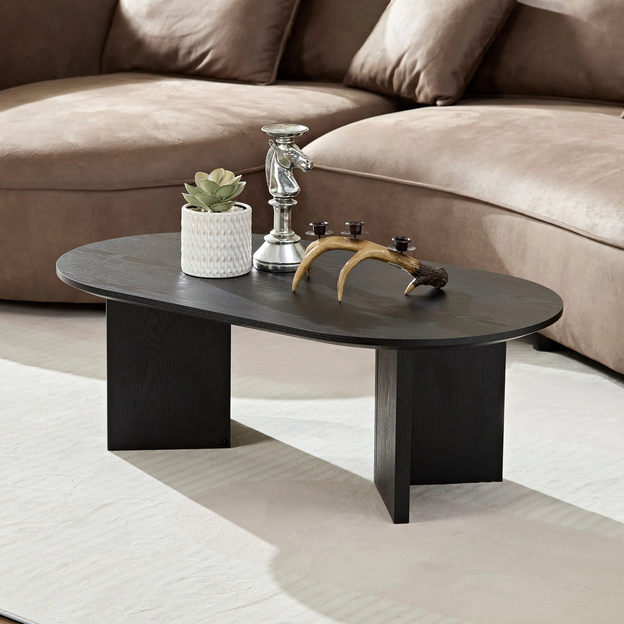 39" Modern MDF Oval Coffee Table With Sturdy Pedestal