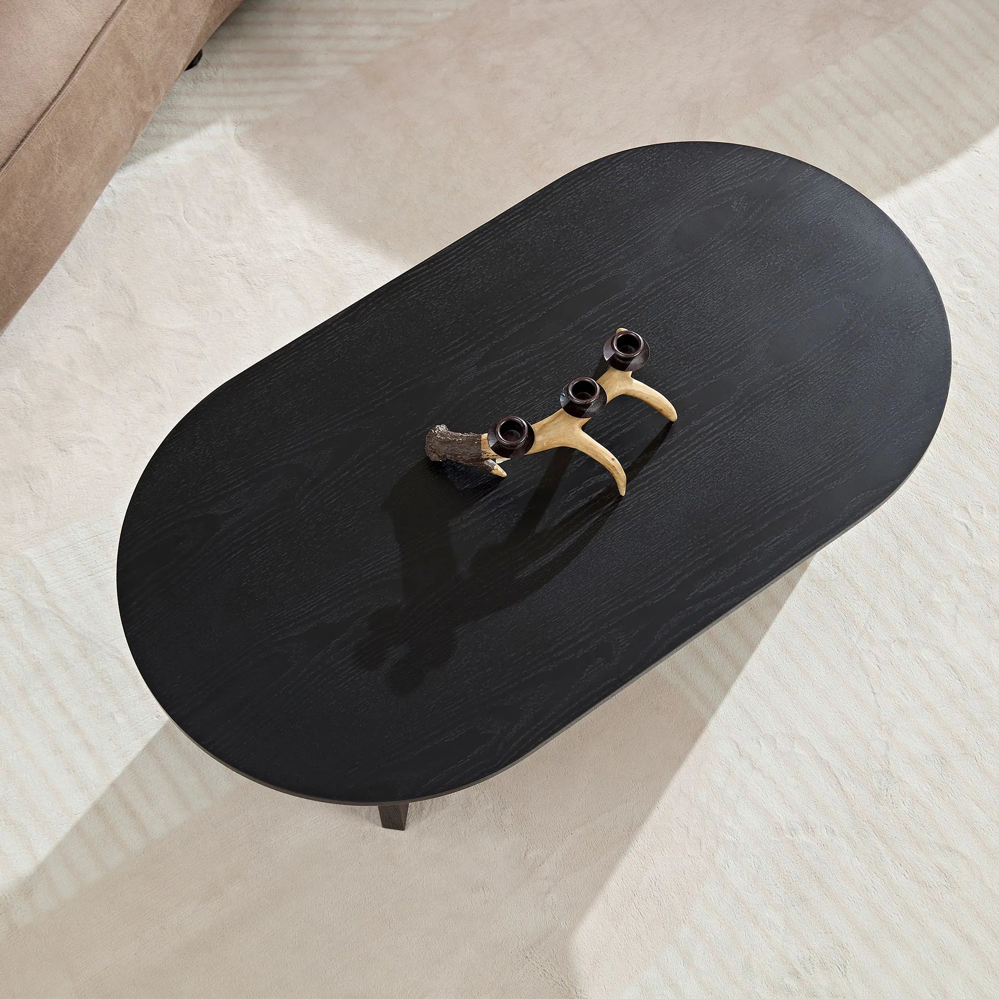 39" Modern MDF Oval Coffee Table With Sturdy Pedestal
