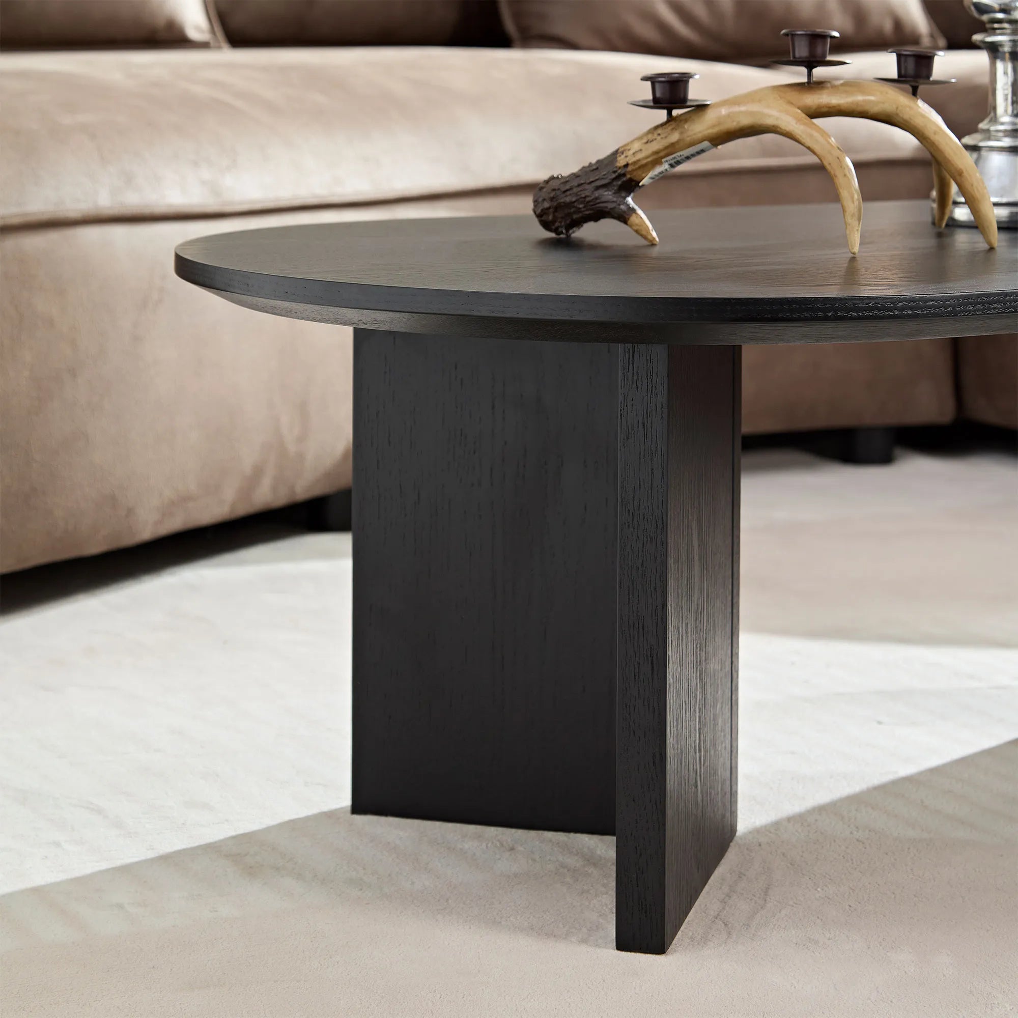 39" Modern MDF Oval Coffee Table With Sturdy Pedestal