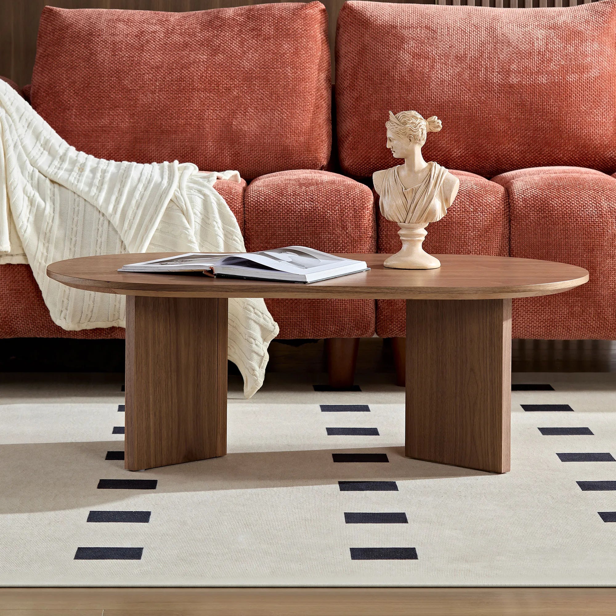 39" Modern MDF Oval Coffee Table With Sturdy Pedestal