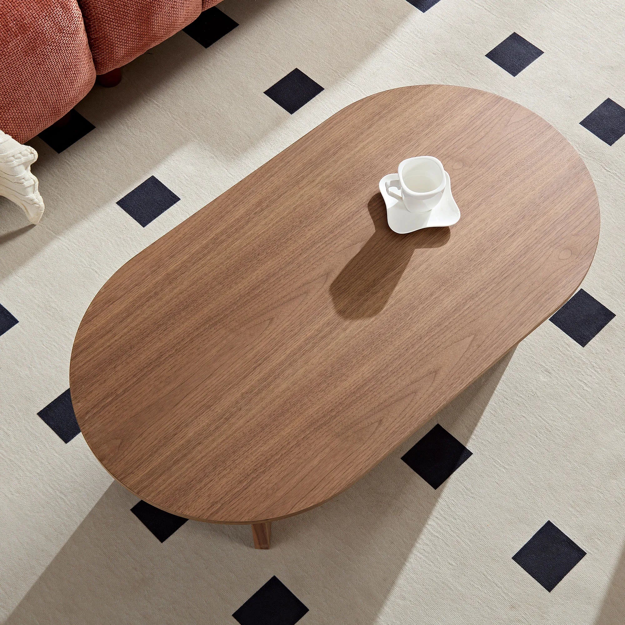 39" Modern MDF Oval Coffee Table With Sturdy Pedestal