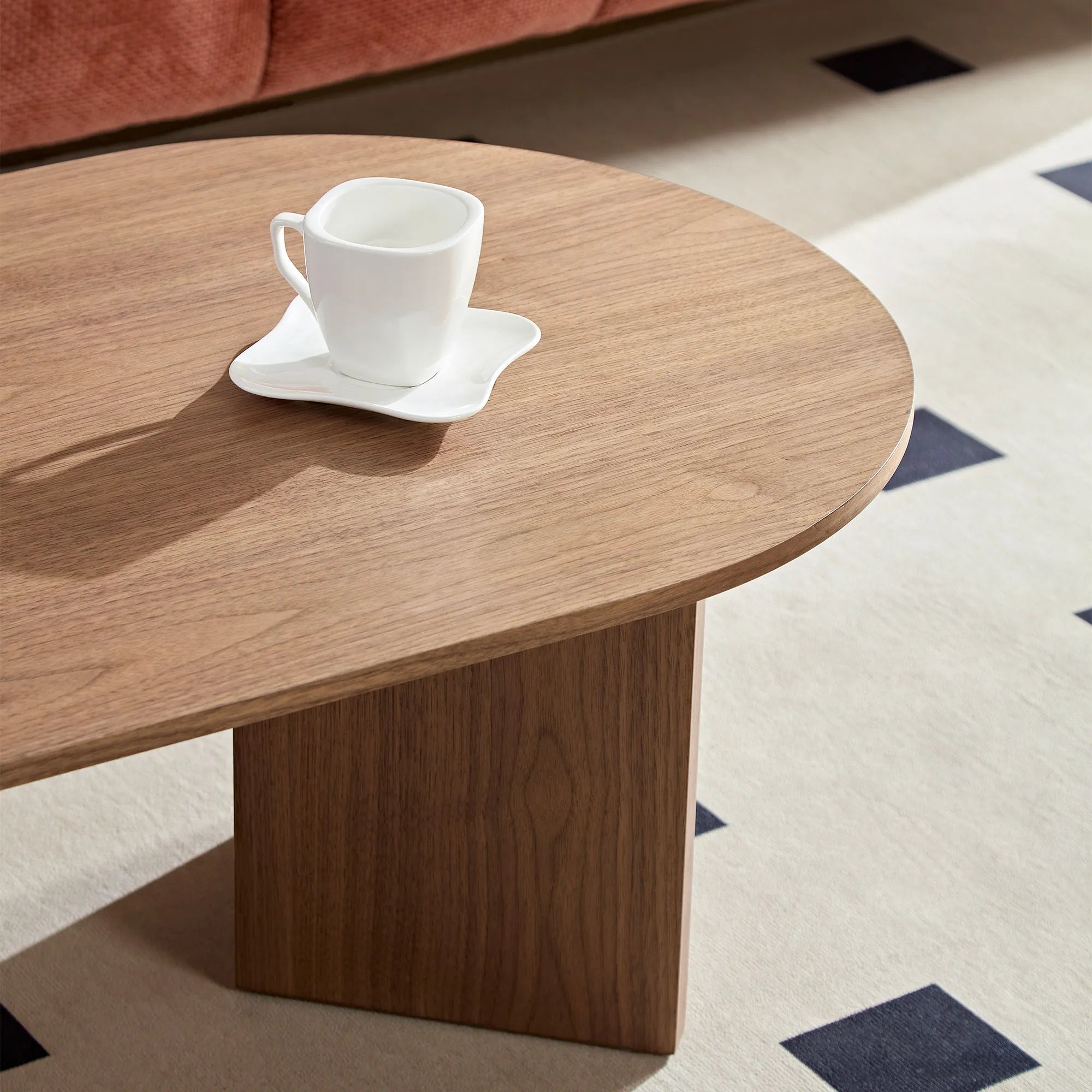 39" Modern MDF Oval Coffee Table With Sturdy Pedestal