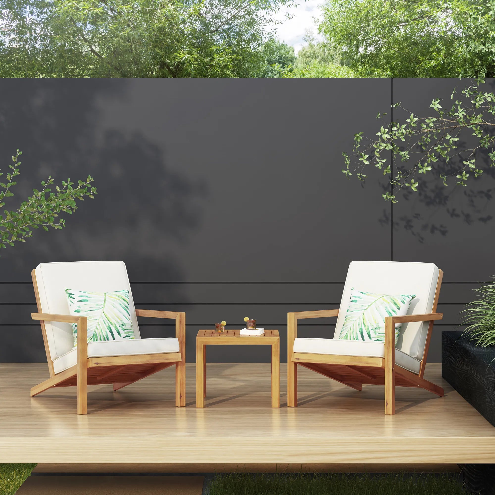 3 Pieces Wood Outdoor Patio Seat Set