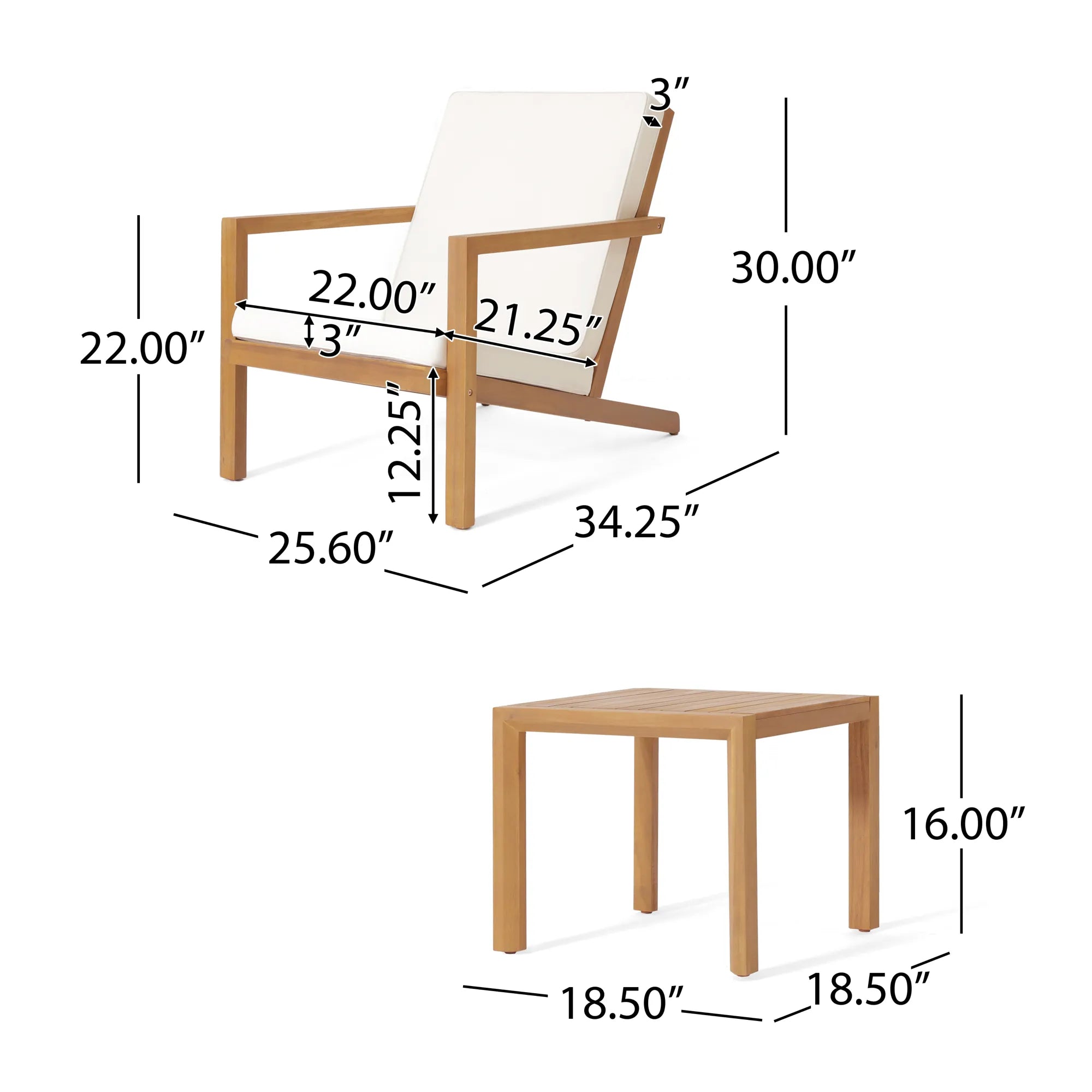 3 Pieces Wood Outdoor Patio Seat Set