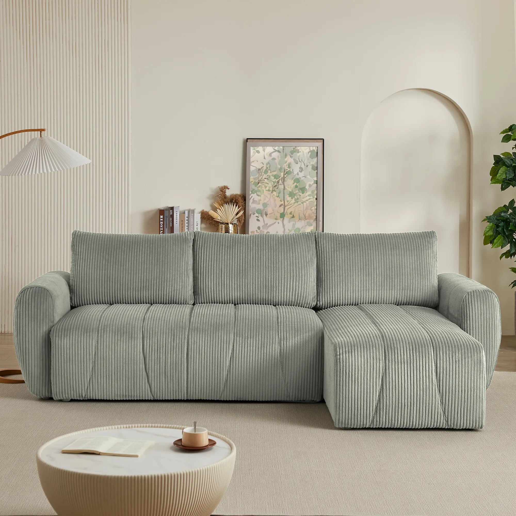 3 Seater Fabric Convertible Modern Sectional Sleeper Sofa Bed