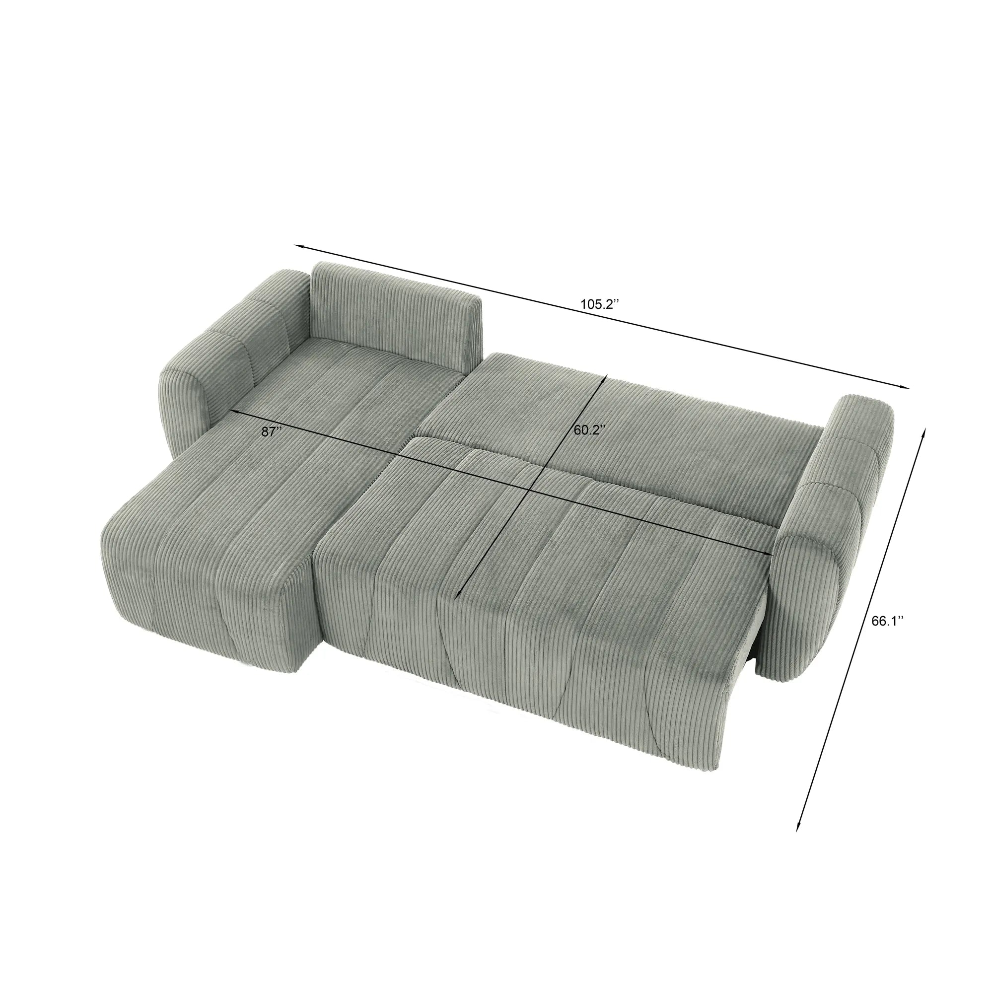 3 Seater Fabric Convertible Modern Sectional Sleeper Sofa Bed