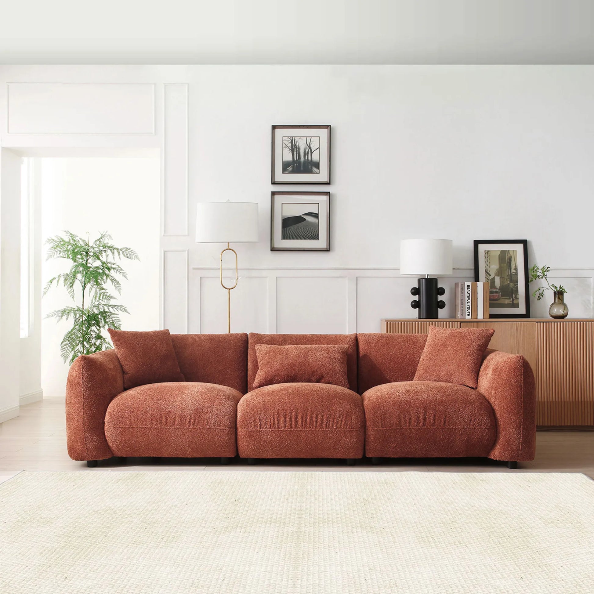 3 Seater Boucle Mid Century Modern Sofa