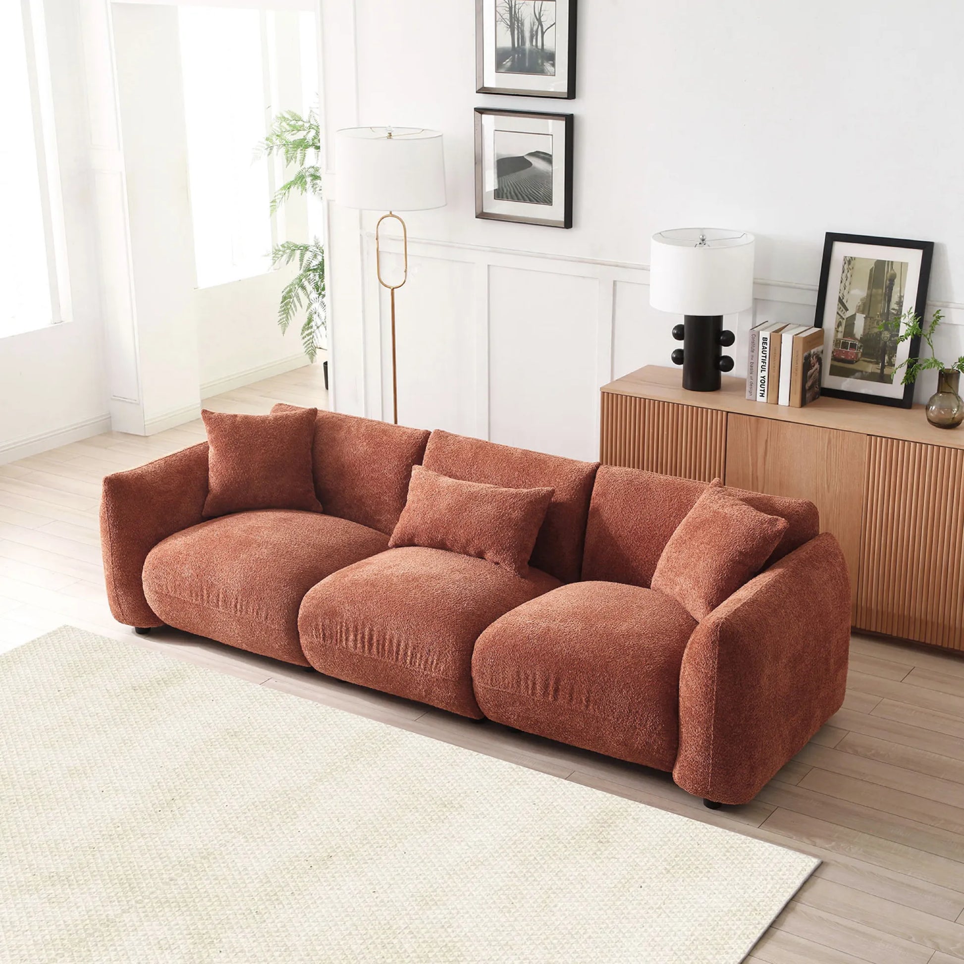 3 Seater Boucle Mid Century Modern Sofa