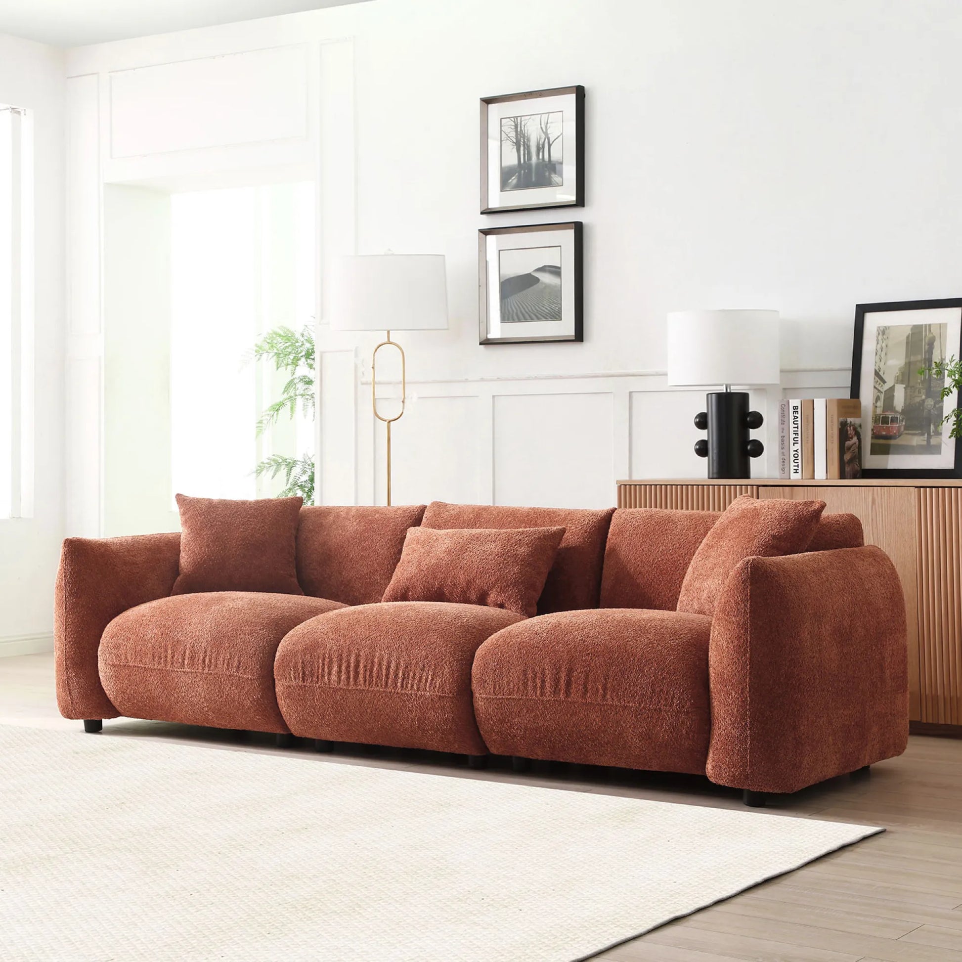 3 Seater Boucle Mid Century Modern Sofa