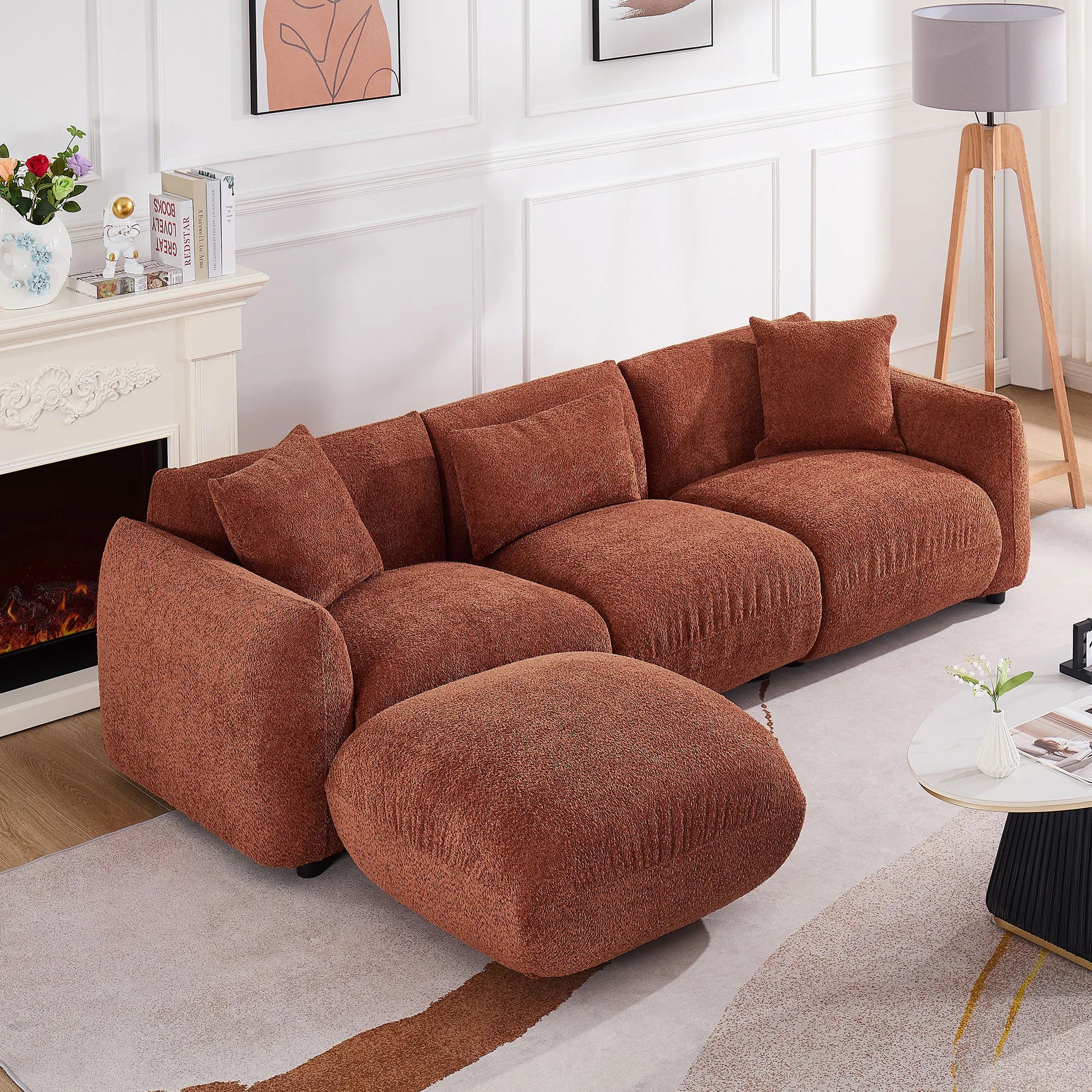 3 Seater Boucle Mid Century Modern Sofa