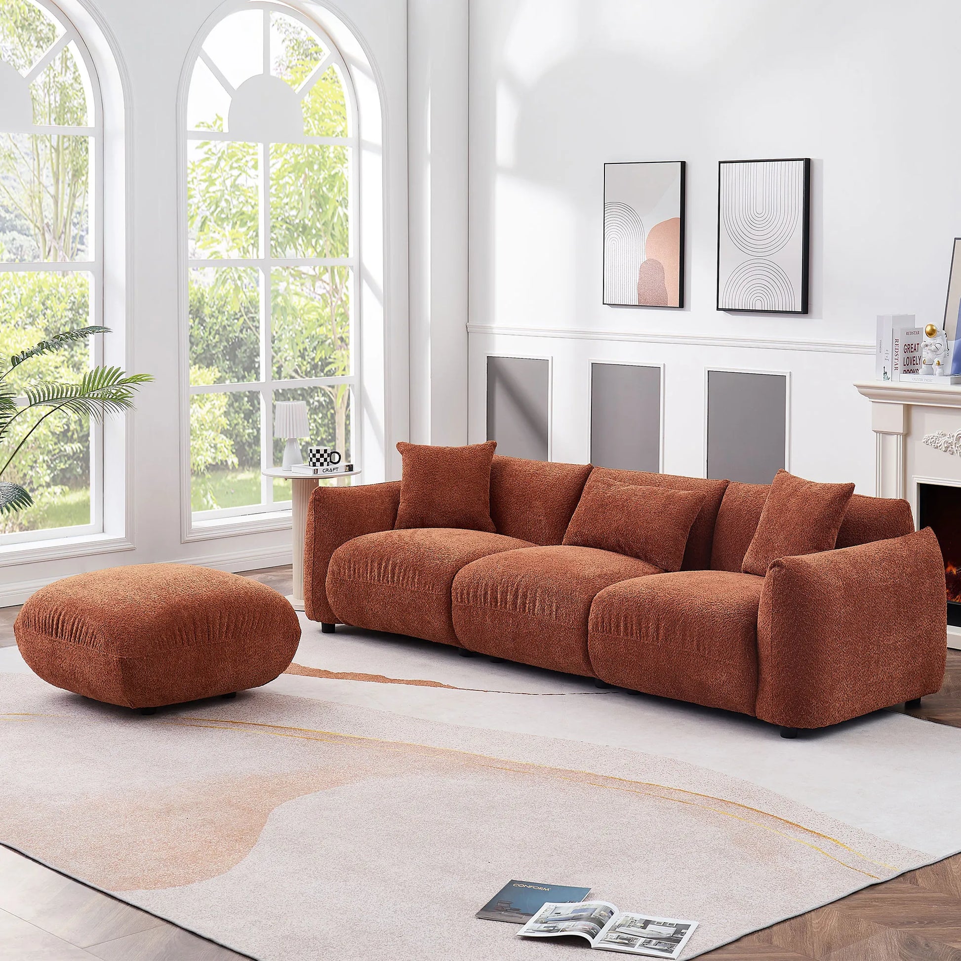 3 Seater Boucle Mid Century Modern Sofa