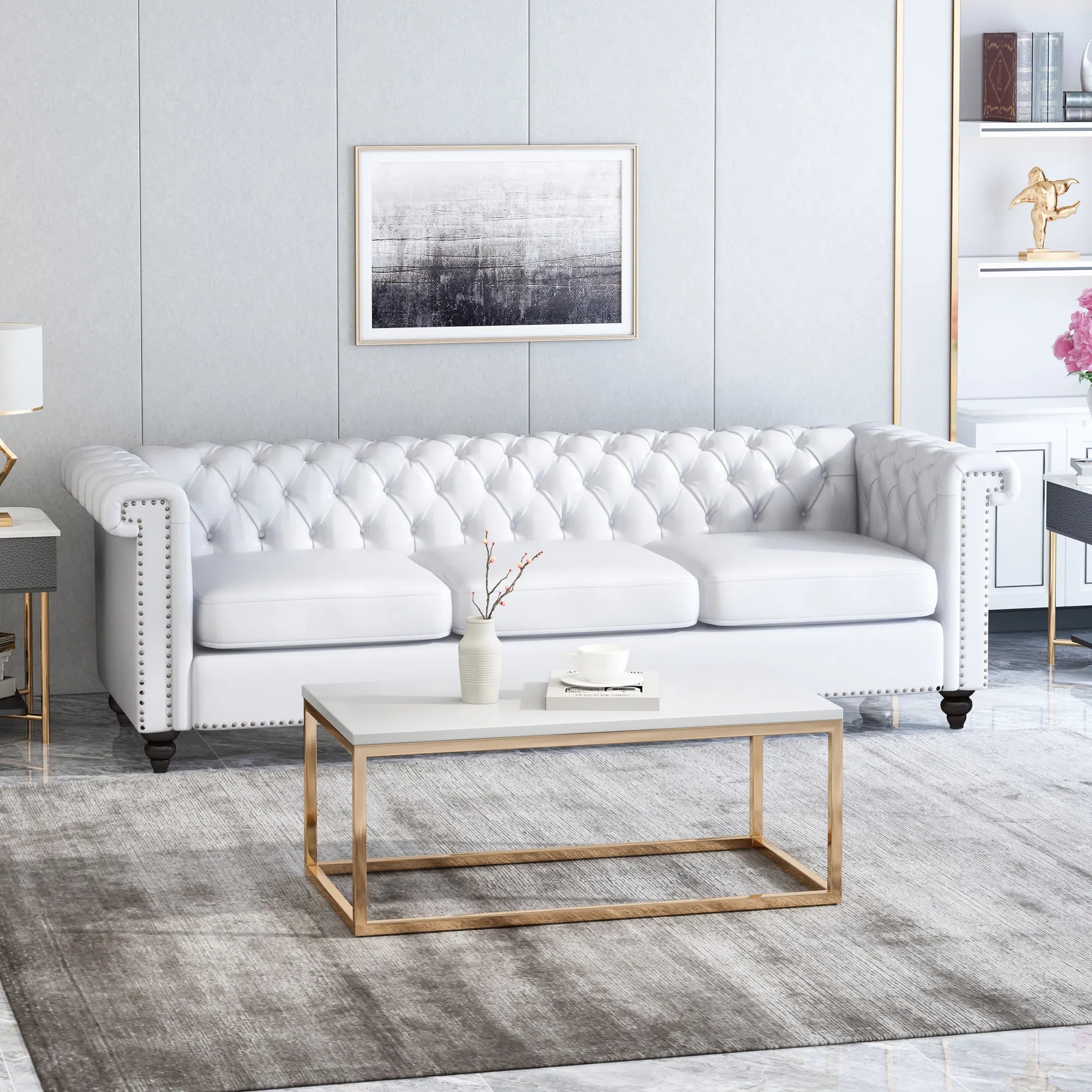 3 Seater Mid Century Modern Chesterfield Sofa Couch
