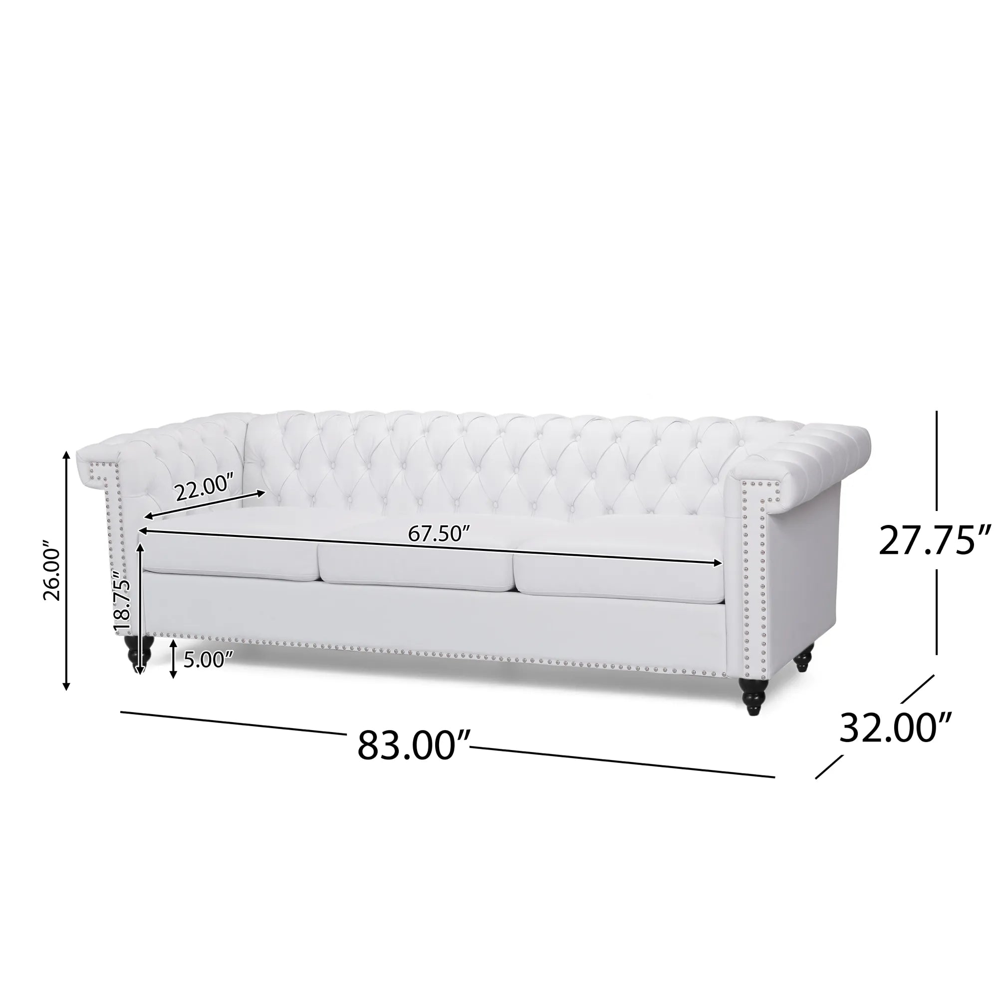 3 Seater Mid Century Modern Chesterfield Sofa Couch