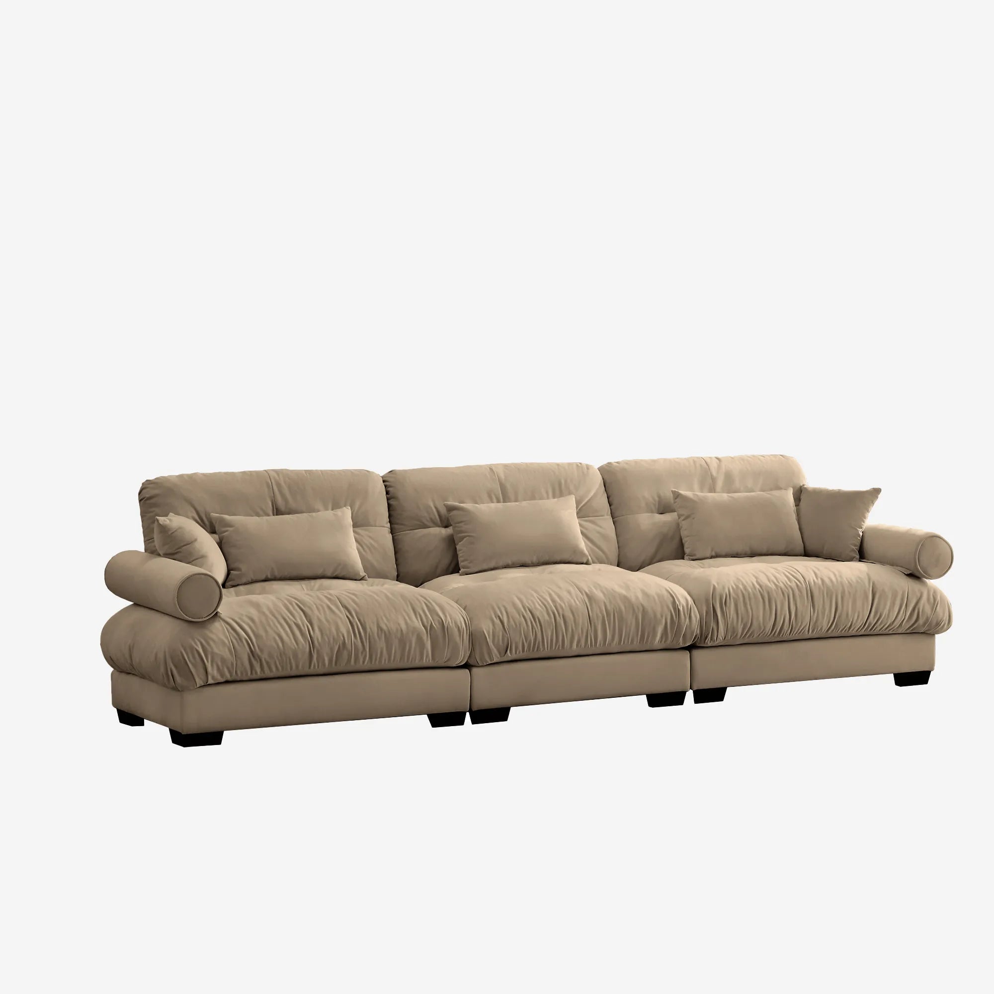 3 Seater Oversized Velvet Sectional Sofa with Movable Ottoman and Bolstered Armrests
