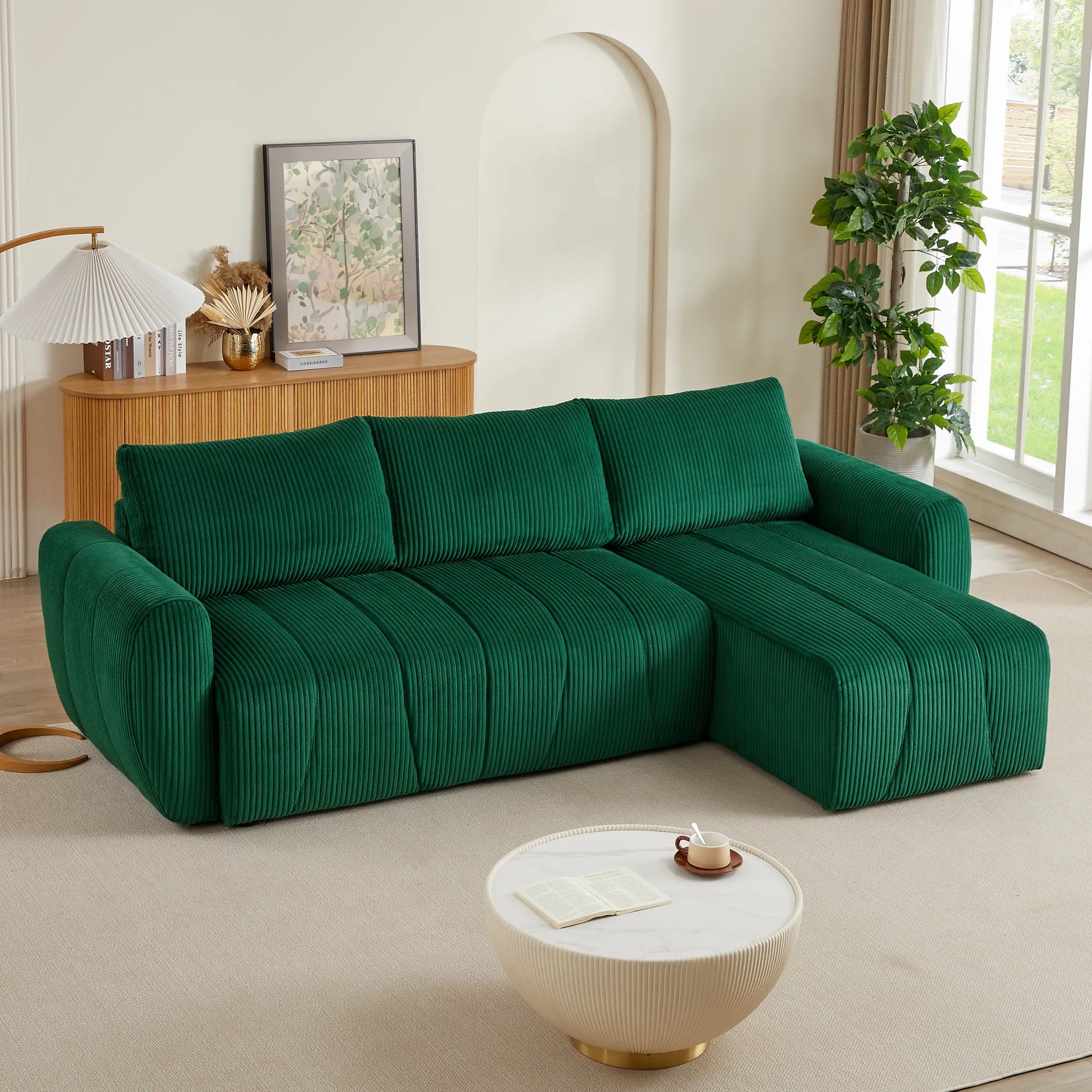 3 Seater Fabric Convertible Modern Sectional Sleeper Sofa Bed