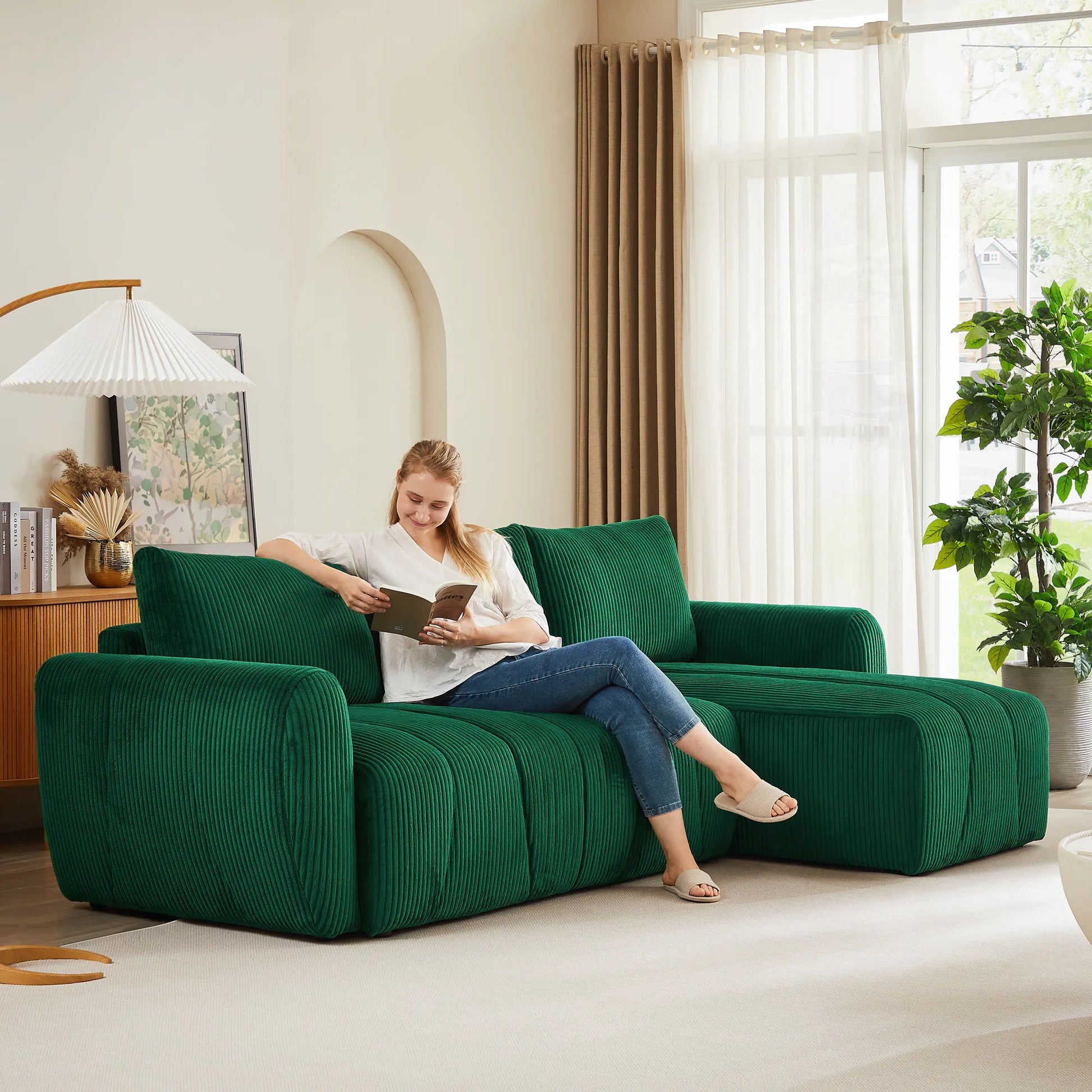 3 Seater Fabric Convertible Modern Sectional Sleeper Sofa Bed