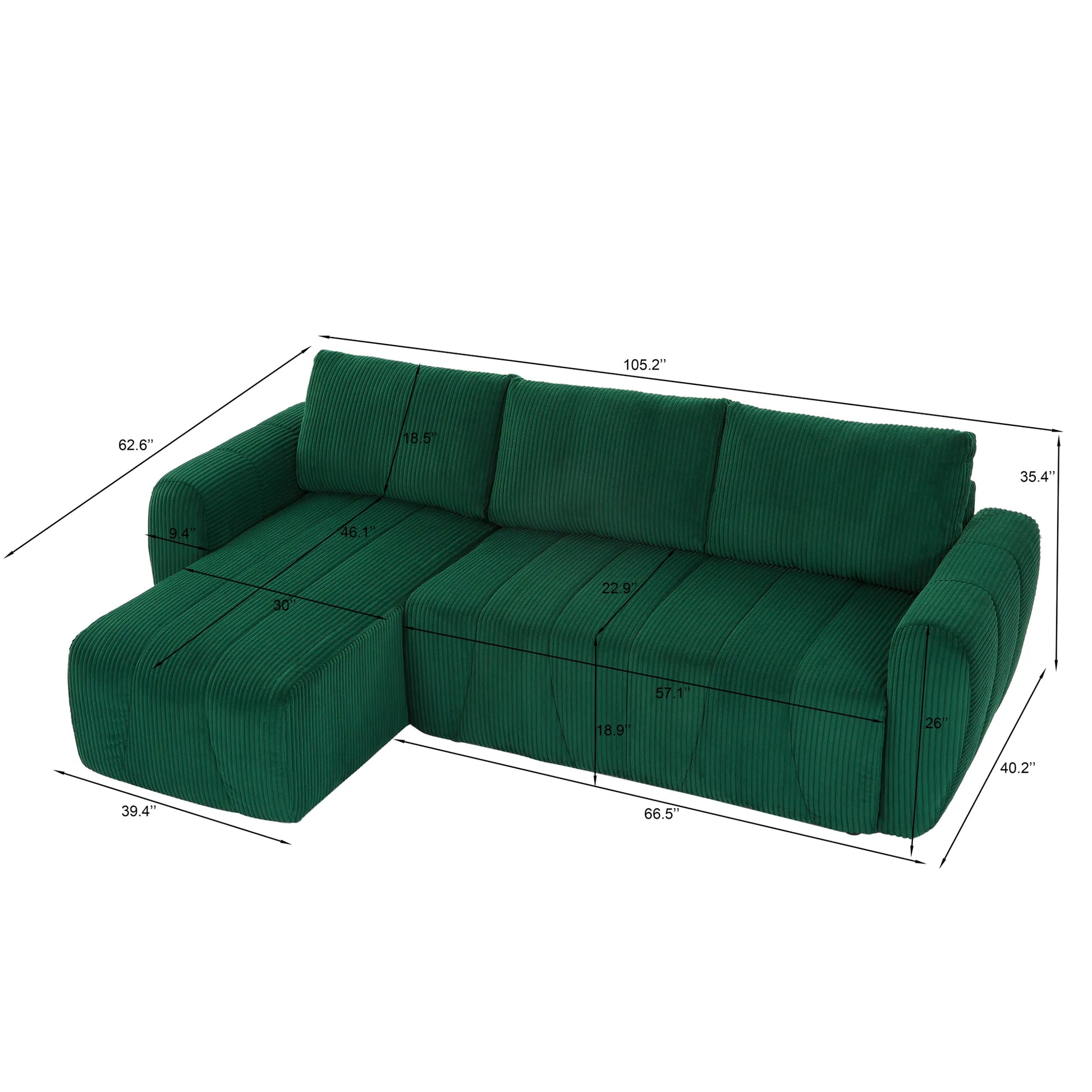3 Seater Fabric Convertible Modern Sectional Sleeper Sofa Bed