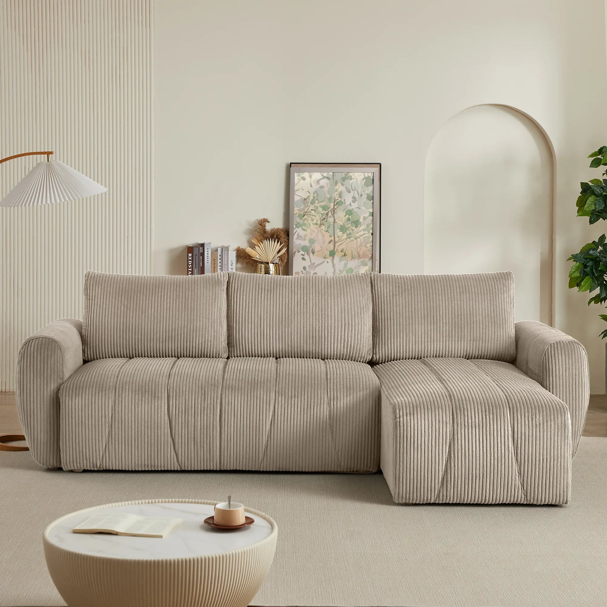 3 Seater Fabric Convertible Modern Sectional Sleeper Sofa Bed