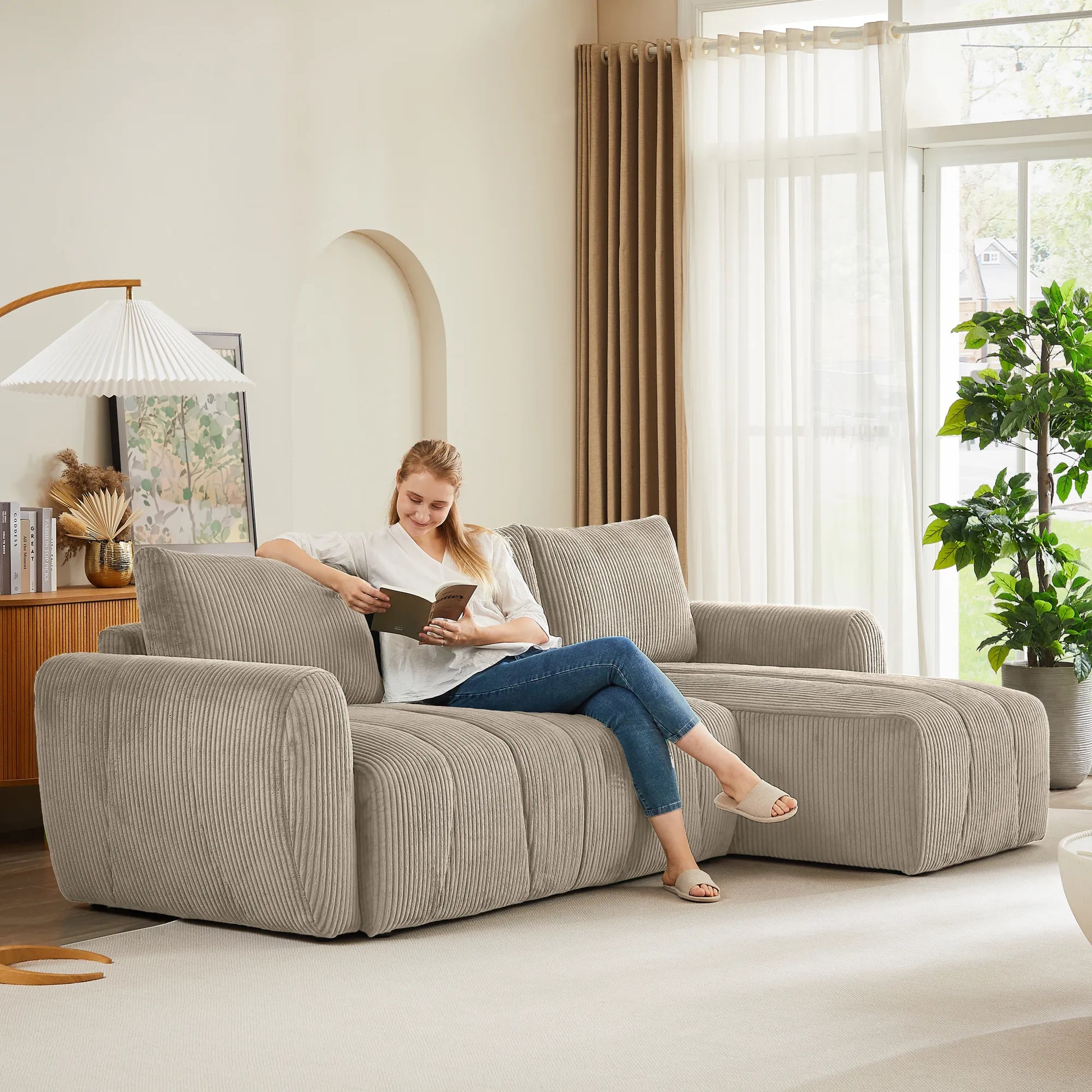 3 Seater Fabric Convertible Modern Sectional Sleeper Sofa Bed
