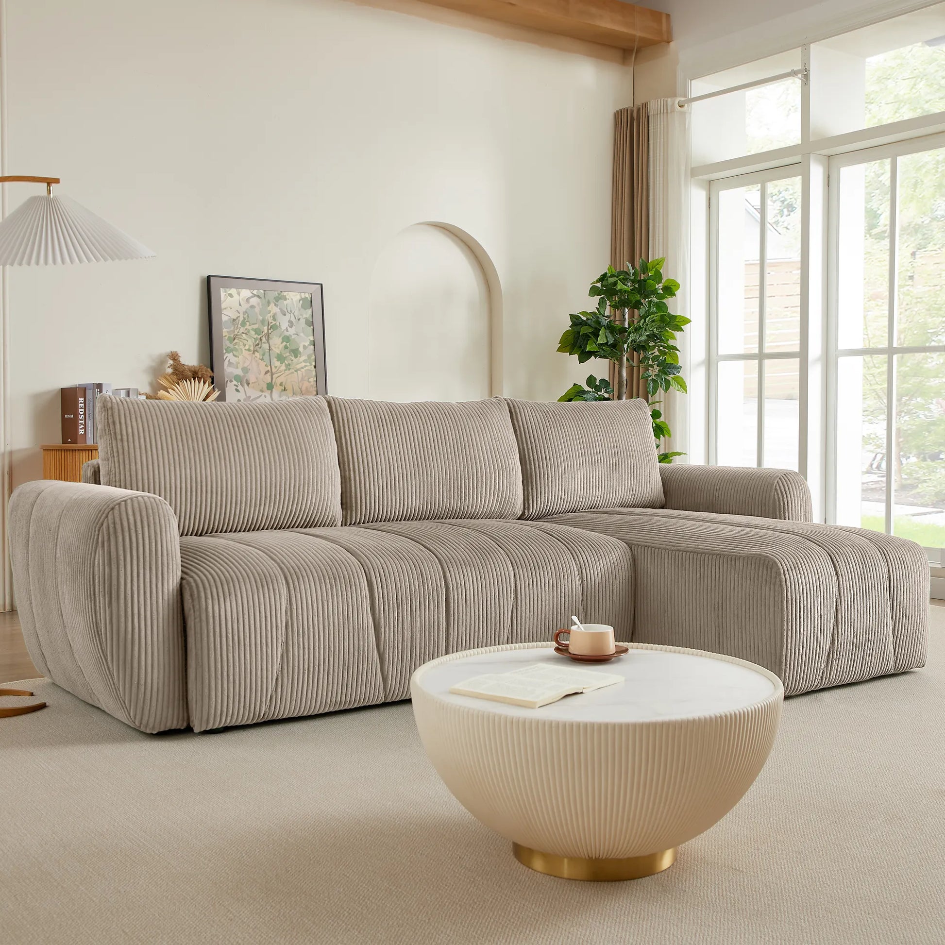 3 Seater Fabric Convertible Modern Sectional Sleeper Sofa Bed