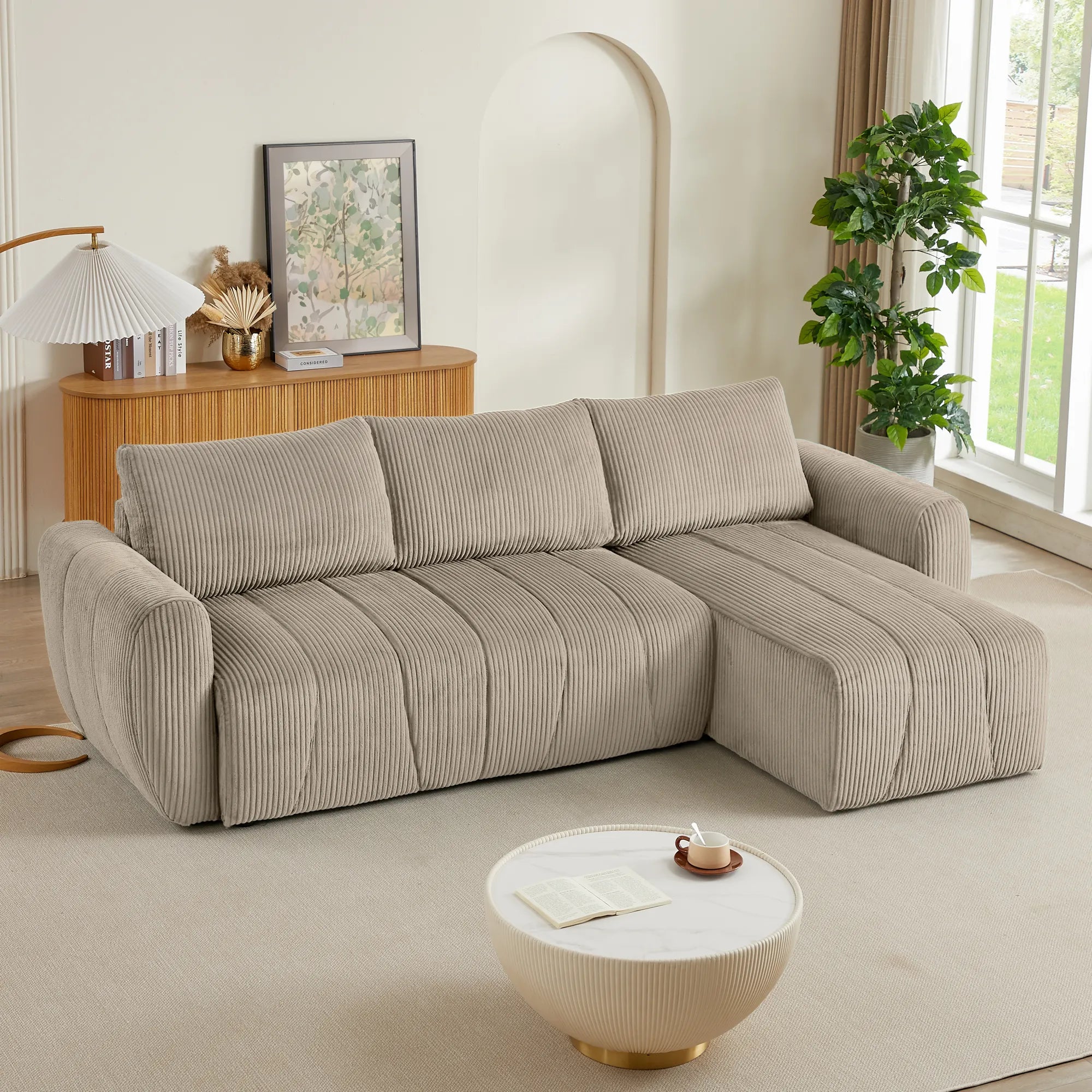 3 Seater Fabric Convertible Modern Sectional Sleeper Sofa Bed