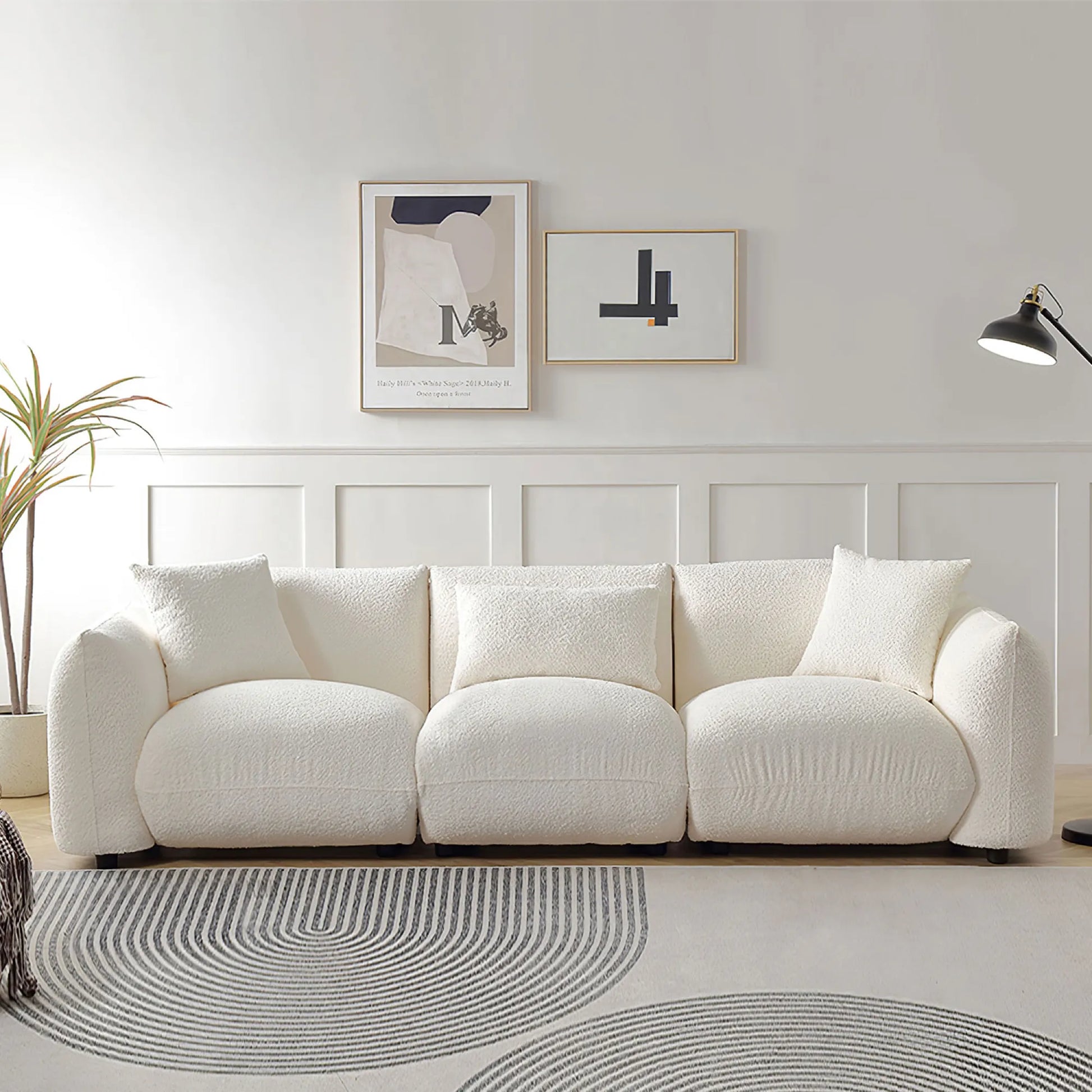 3 Seater Boucle Mid Century Modern Sofa