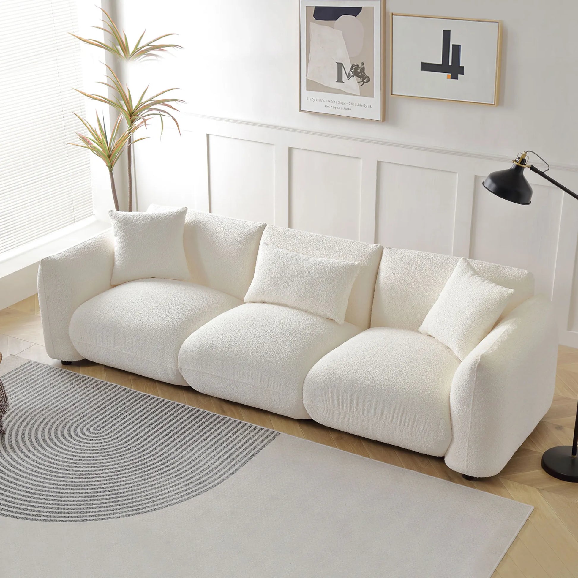 3 Seater Boucle Mid Century Modern Sofa