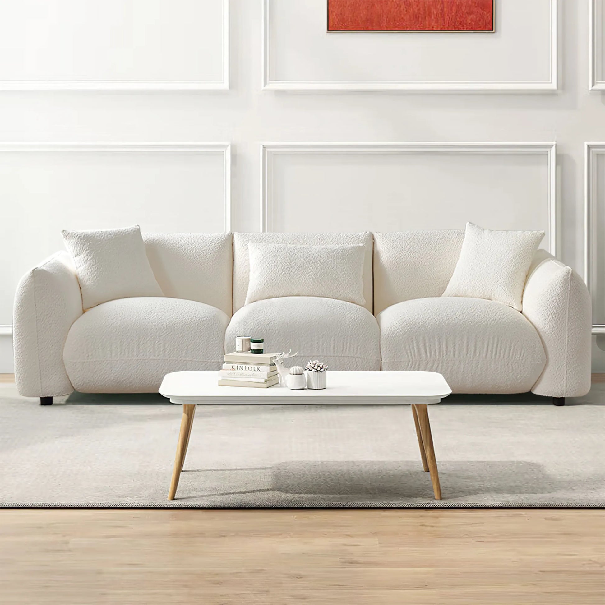 3 Seater Boucle Mid Century Modern Sofa