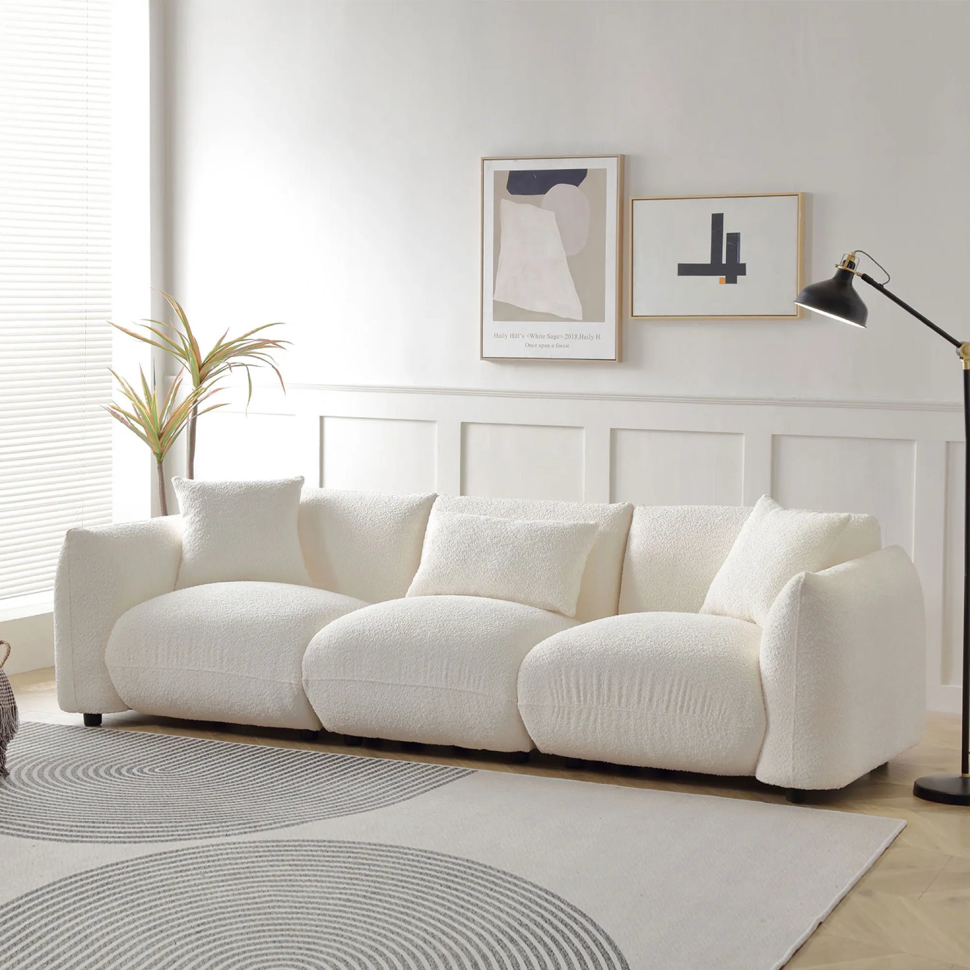 3 Seater Boucle Mid Century Modern Sofa