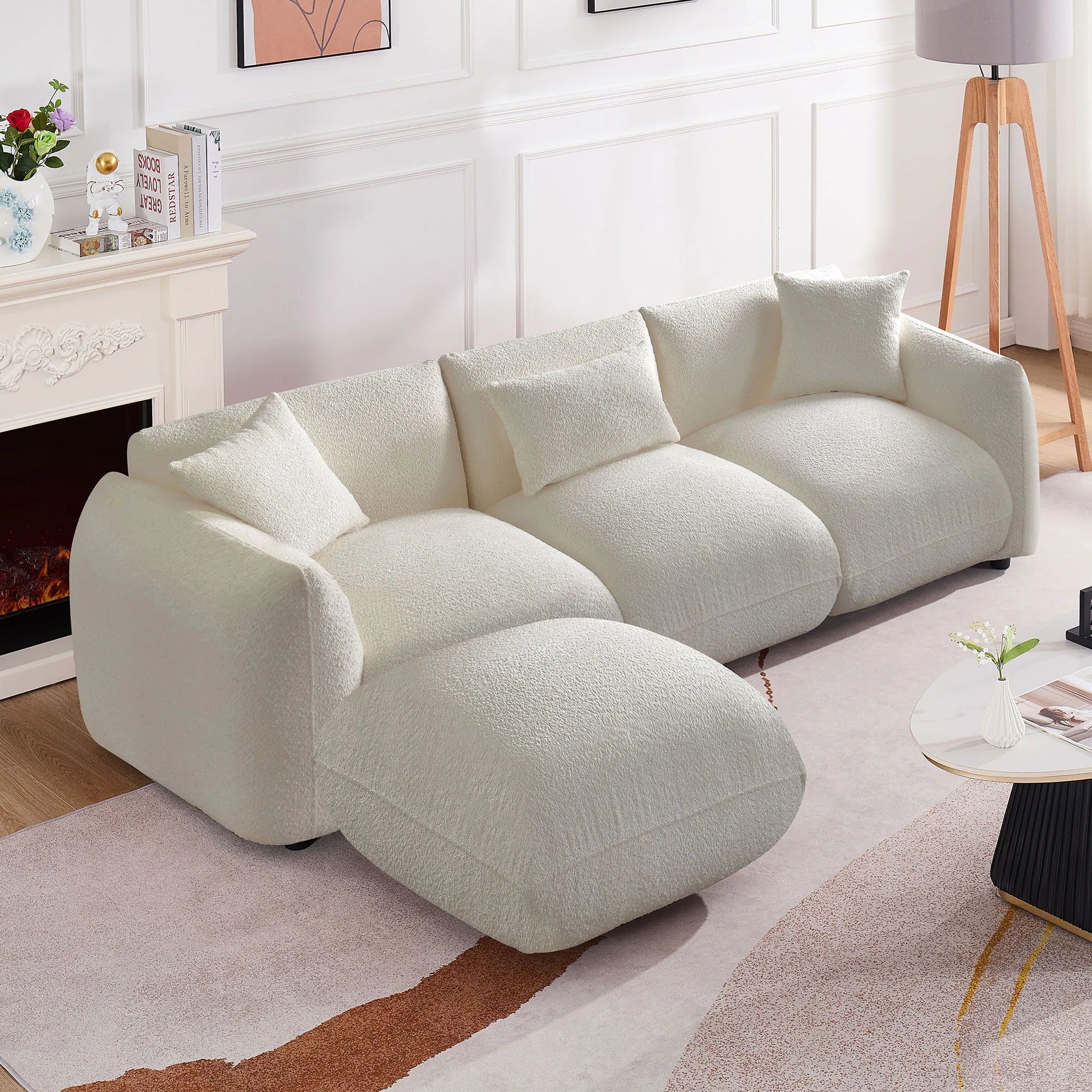 3 Seater Boucle Mid Century Modern Sofa