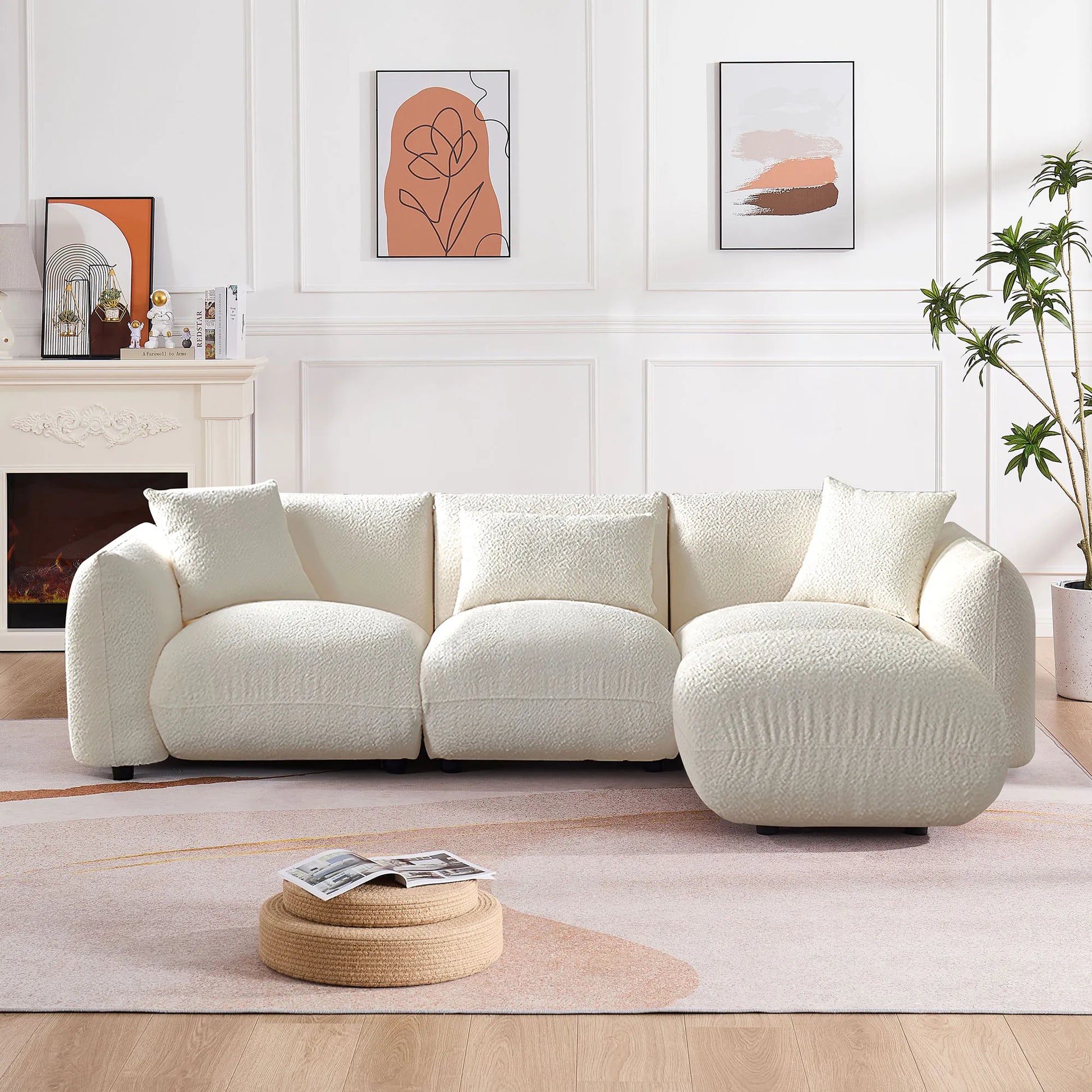 3 Seater Boucle Mid Century Modern Sofa