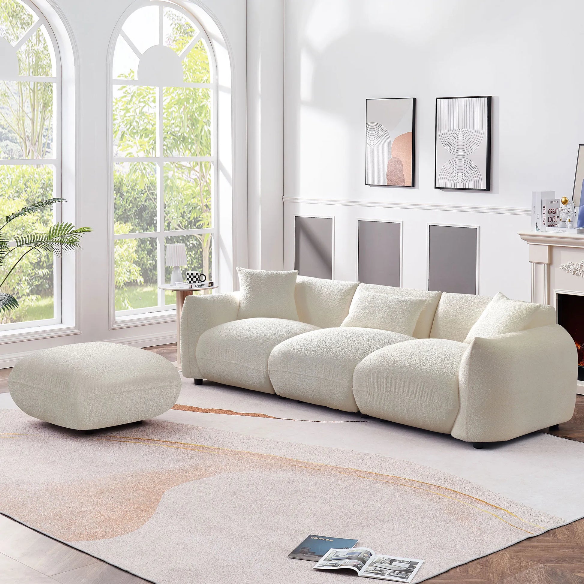 3 Seater Boucle Mid Century Modern Sofa