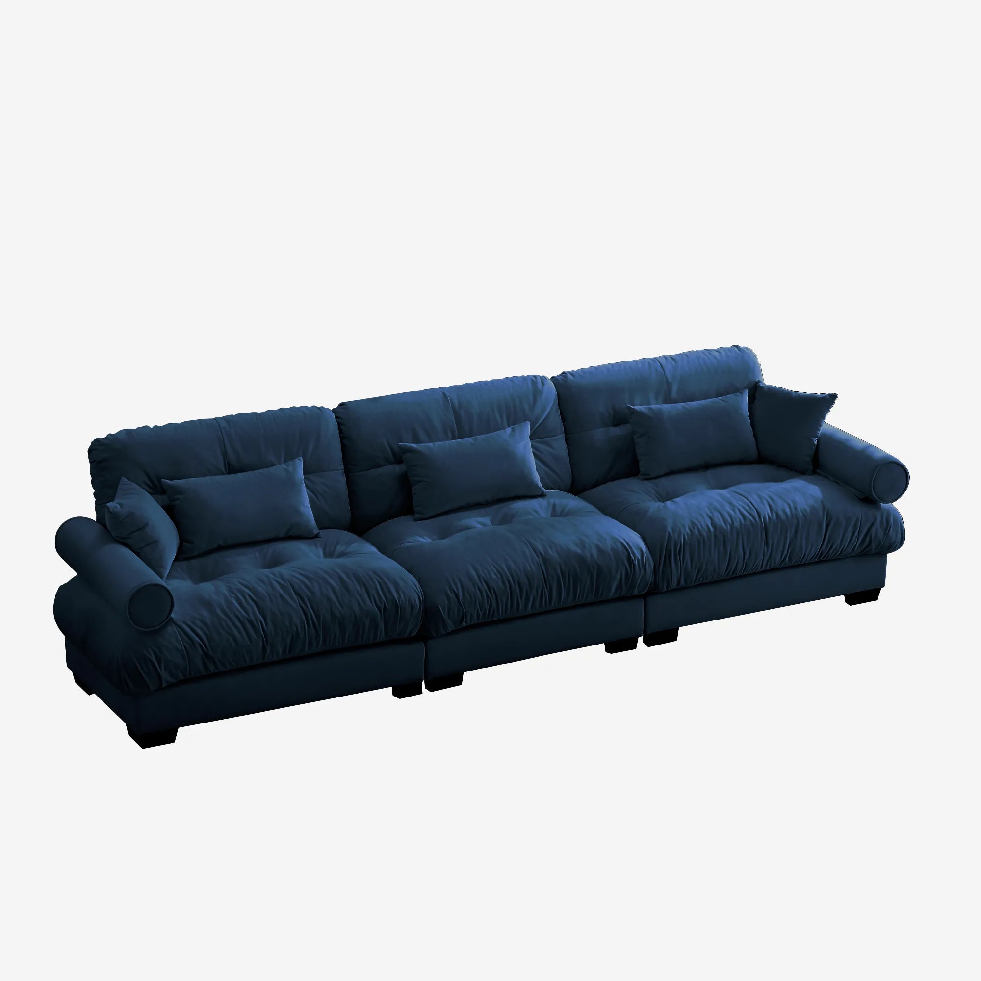 3 Seater Oversized Velvet Sectional Sofa with Movable Ottoman and Bolstered Armrests