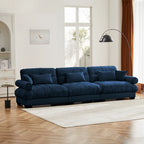 3 Seater Oversized Velvet Sectional Sofa with Movable Ottoman and Bolstered Armrests