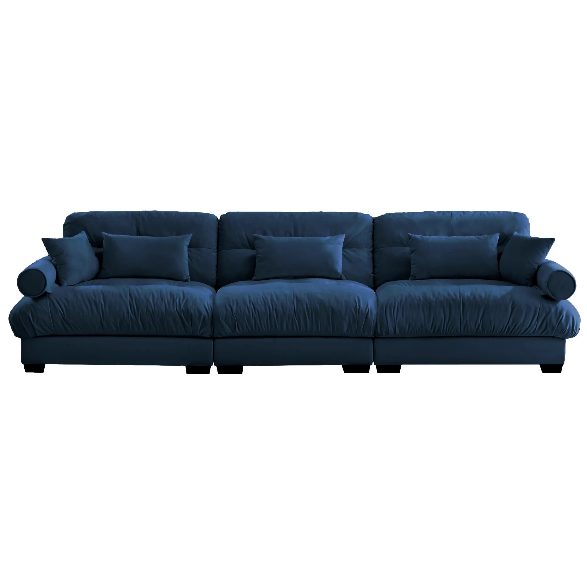 3 Seater Oversized Velvet Sectional Sofa with Movable Ottoman and Bolstered Armrests