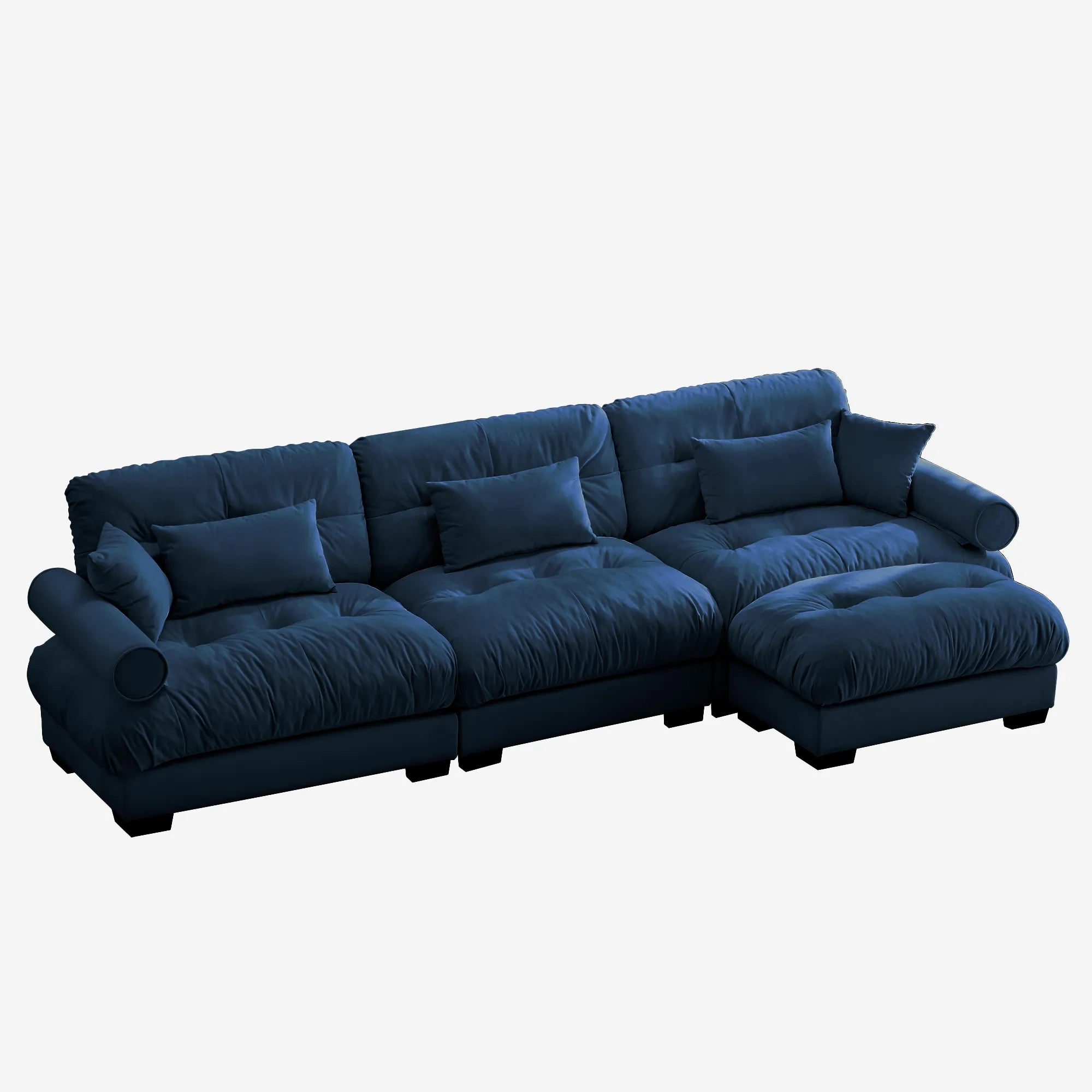3 Seater Oversized Velvet Sectional Sofa with Movable Ottoman and Bolstered Armrests