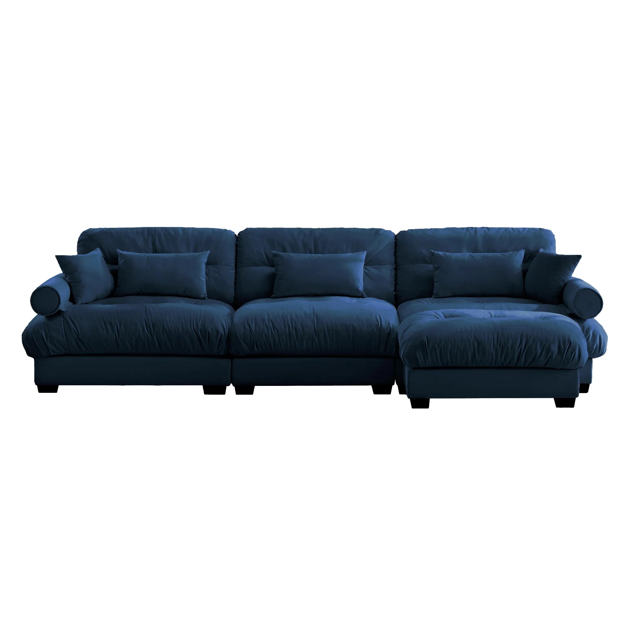 3 Seater Oversized Velvet Sectional Sofa with Movable Ottoman and Bolstered Armrests