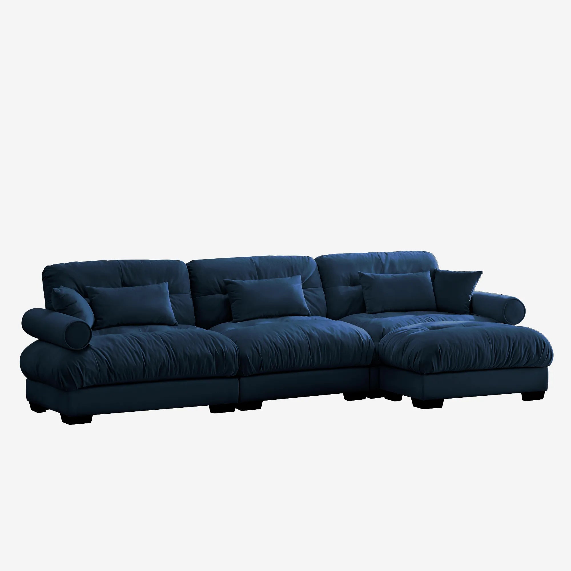 3 Seater Oversized Velvet Sectional Sofa with Movable Ottoman and Bolstered Armrests