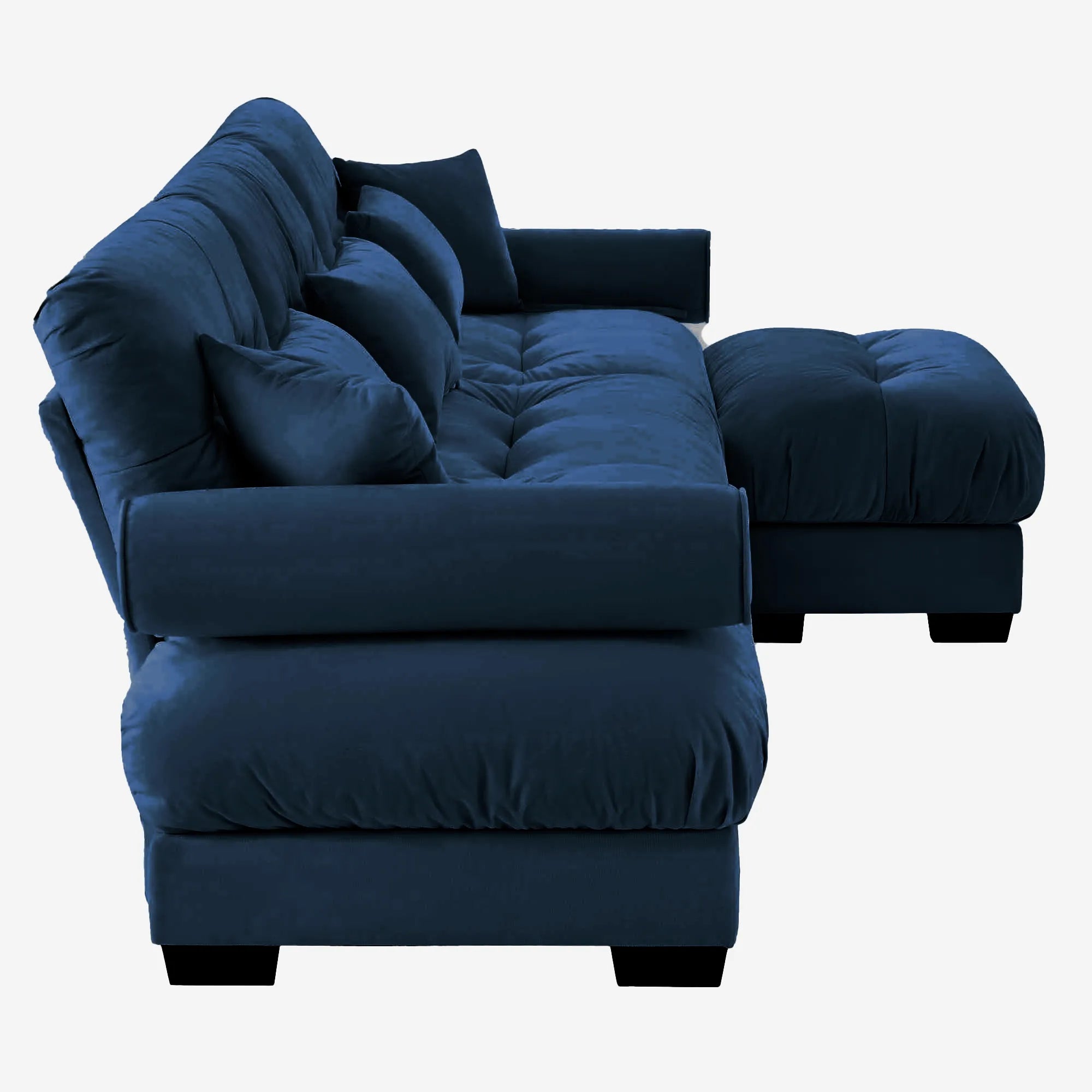 3 Seater Oversized Velvet Sectional Sofa with Movable Ottoman and Bolstered Armrests