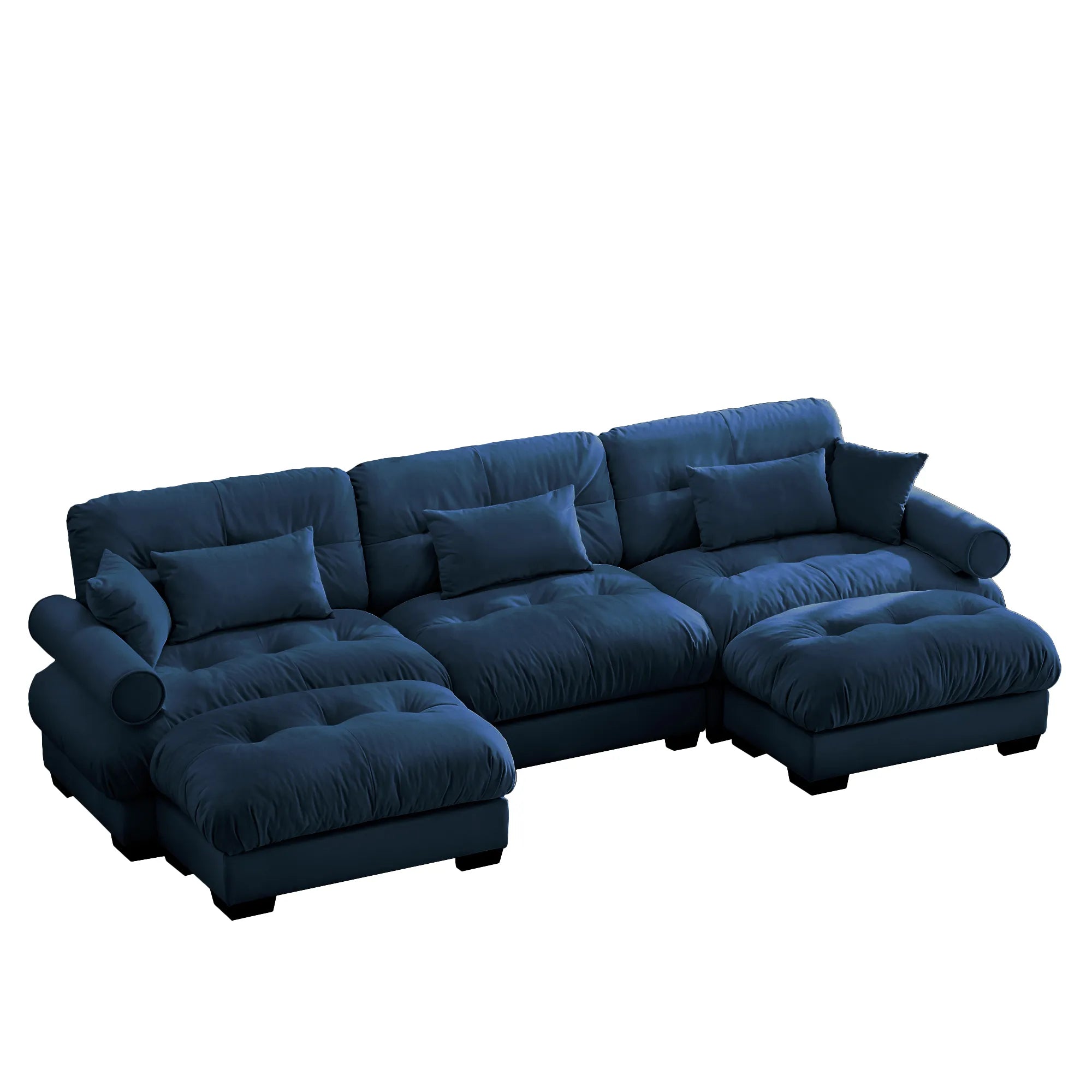 3 Seater Oversized Velvet Sectional Sofa with Movable Ottoman and Bolstered Armrests