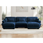 3 Seater Oversized Velvet Sectional Sofa with Movable Ottoman and Bolstered Armrests