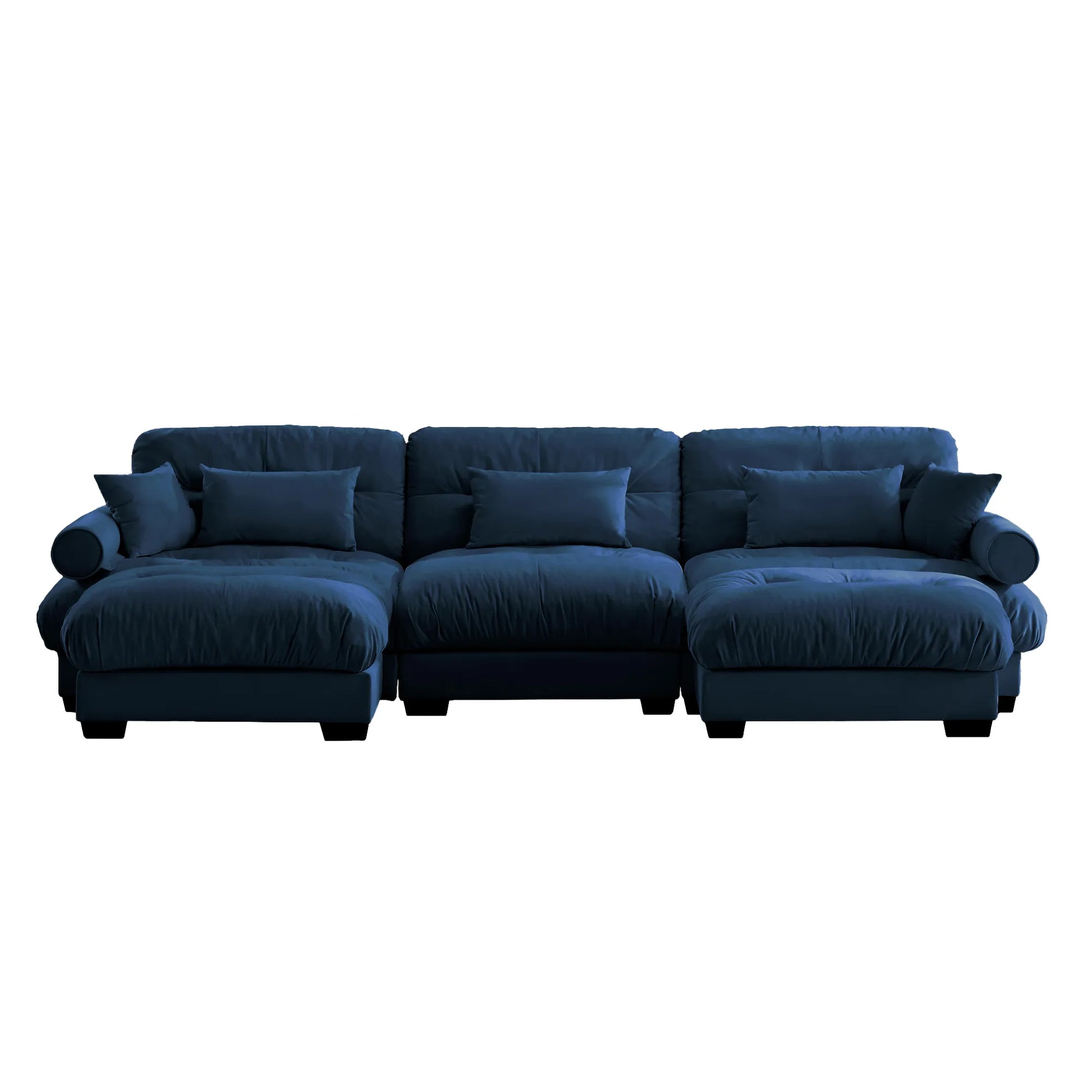 3 Seater Oversized Velvet Sectional Sofa with Movable Ottoman and Bolstered Armrests