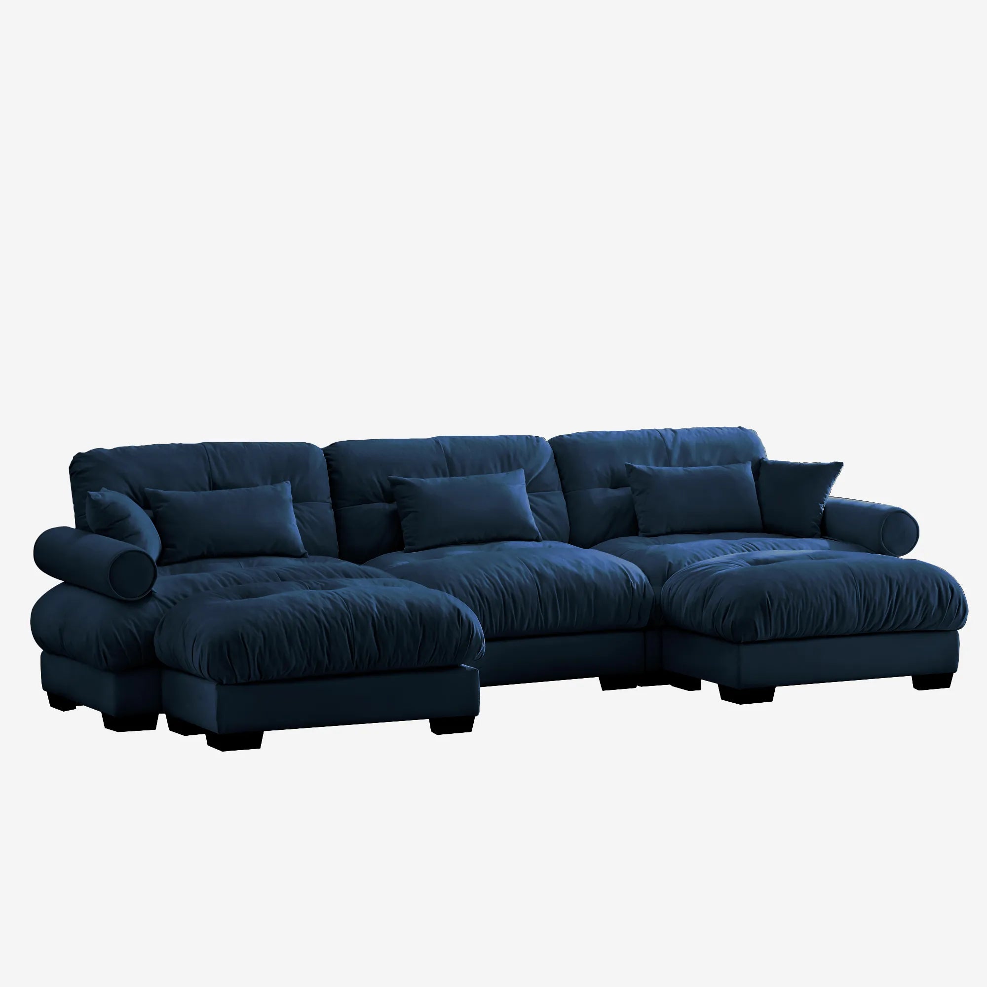 3 Seater Oversized Velvet Sectional Sofa with Movable Ottoman and Bolstered Armrests