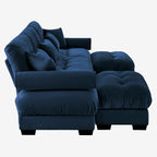 3 Seater Oversized Velvet Sectional Sofa with Movable Ottoman and Bolstered Armrests