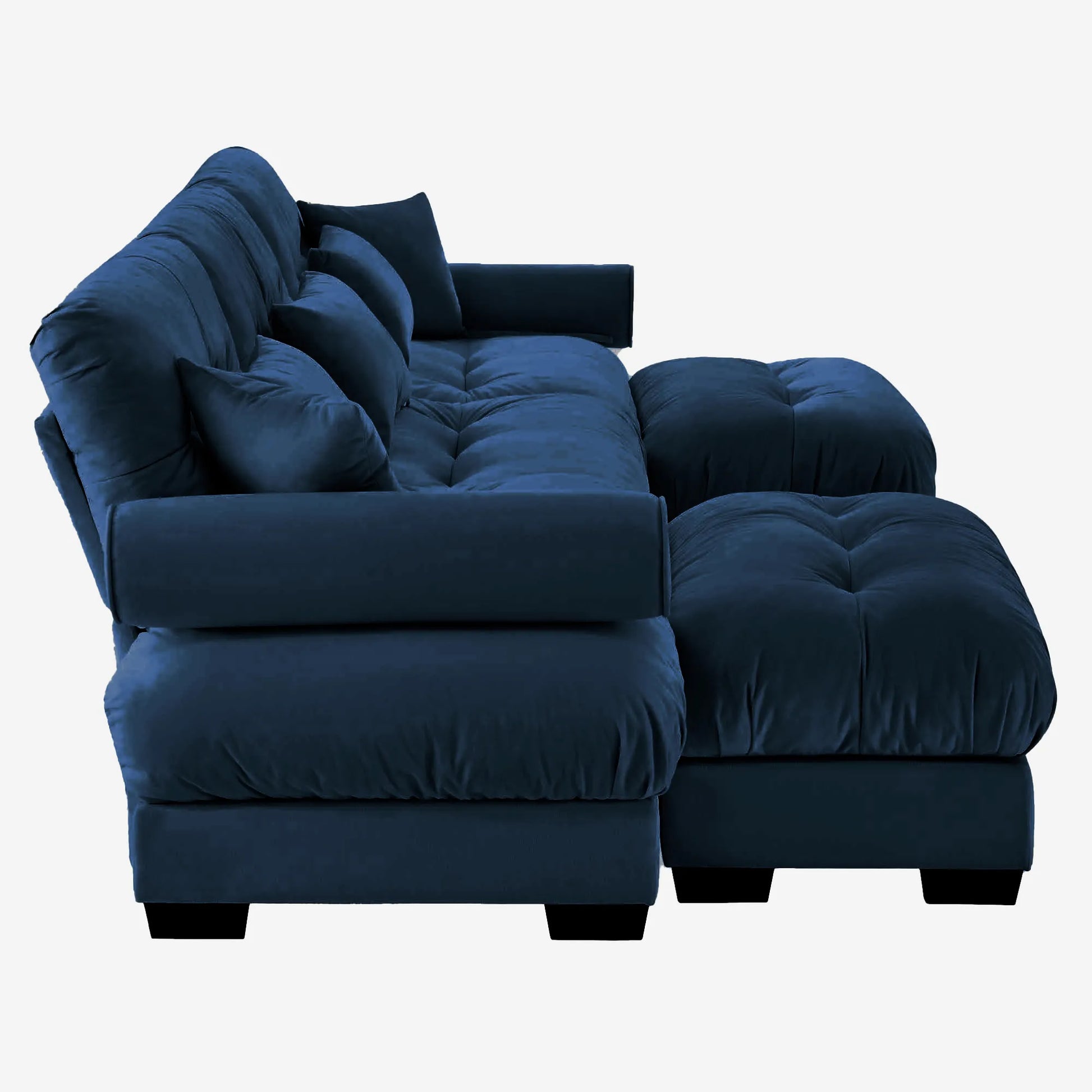 3 Seater Oversized Velvet Sectional Sofa with Movable Ottoman and Bolstered Armrests
