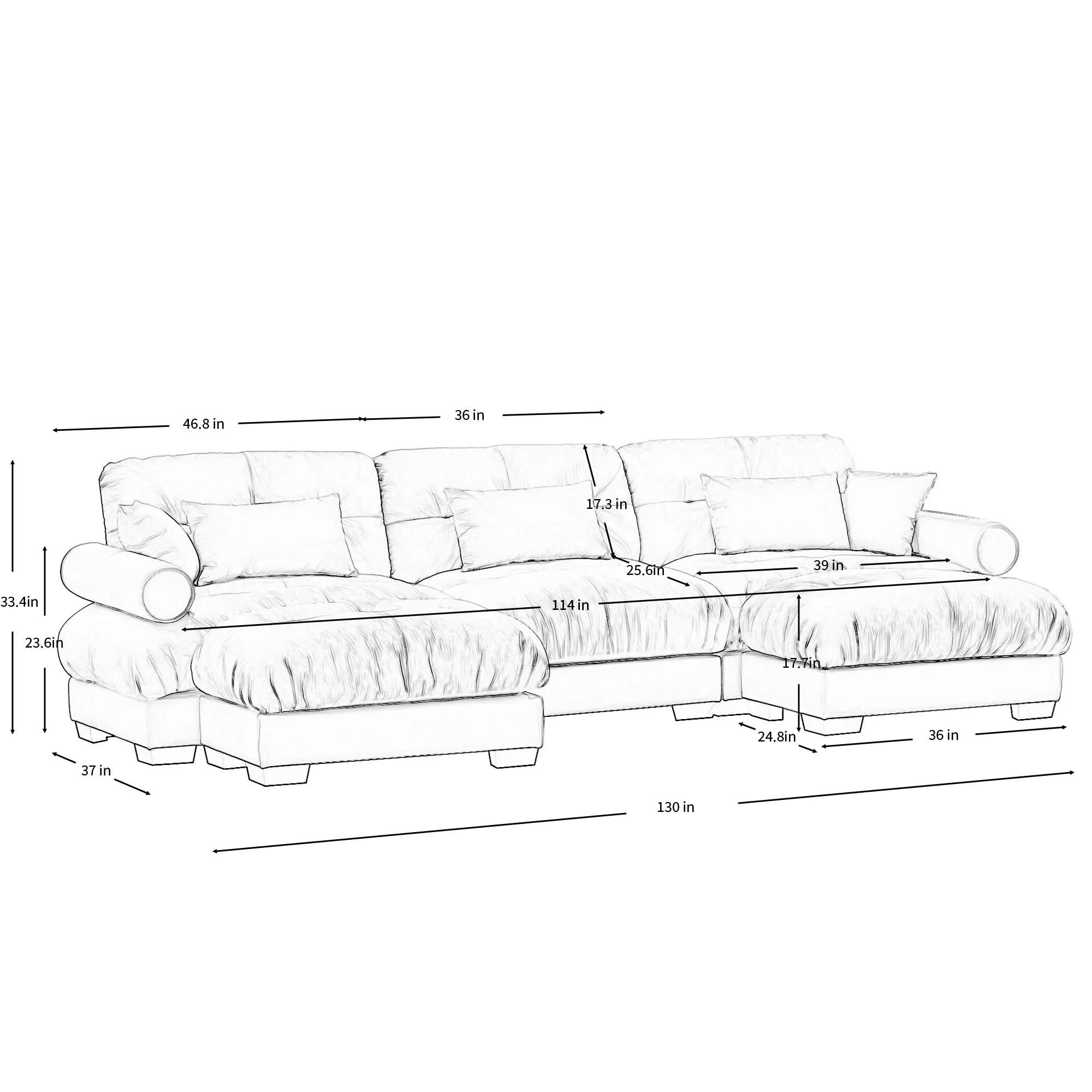 3 Seater Oversized Velvet Sectional Sofa with Movable Ottoman and Bolstered Armrests