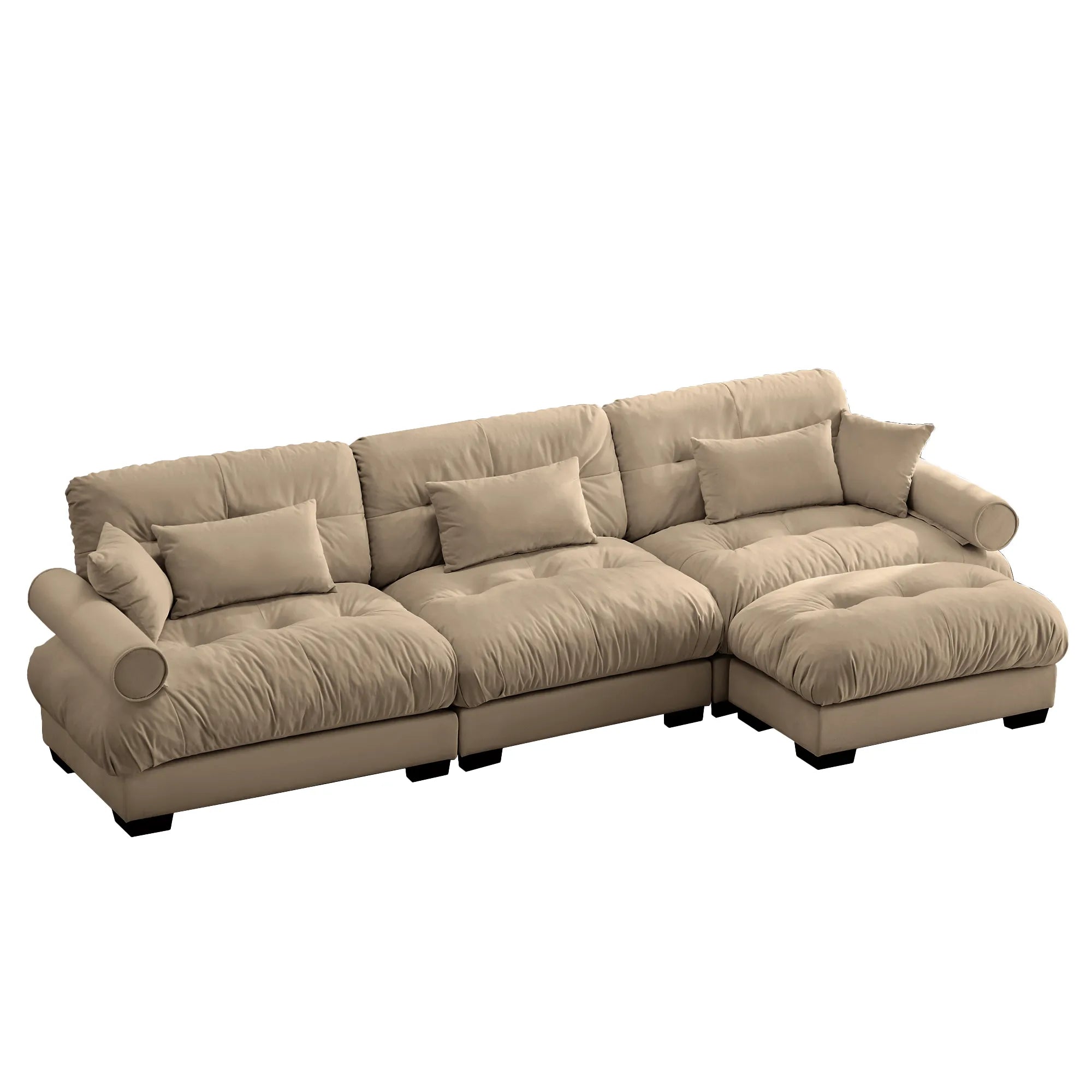 3 Seater Oversized Velvet Sectional Sofa with Movable Ottoman and Bolstered Armrests