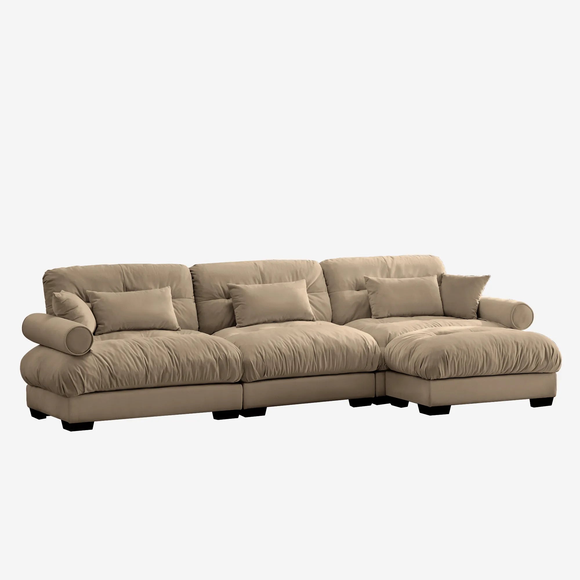 3 Seater Oversized Velvet Sectional Sofa with Movable Ottoman and Bolstered Armrests